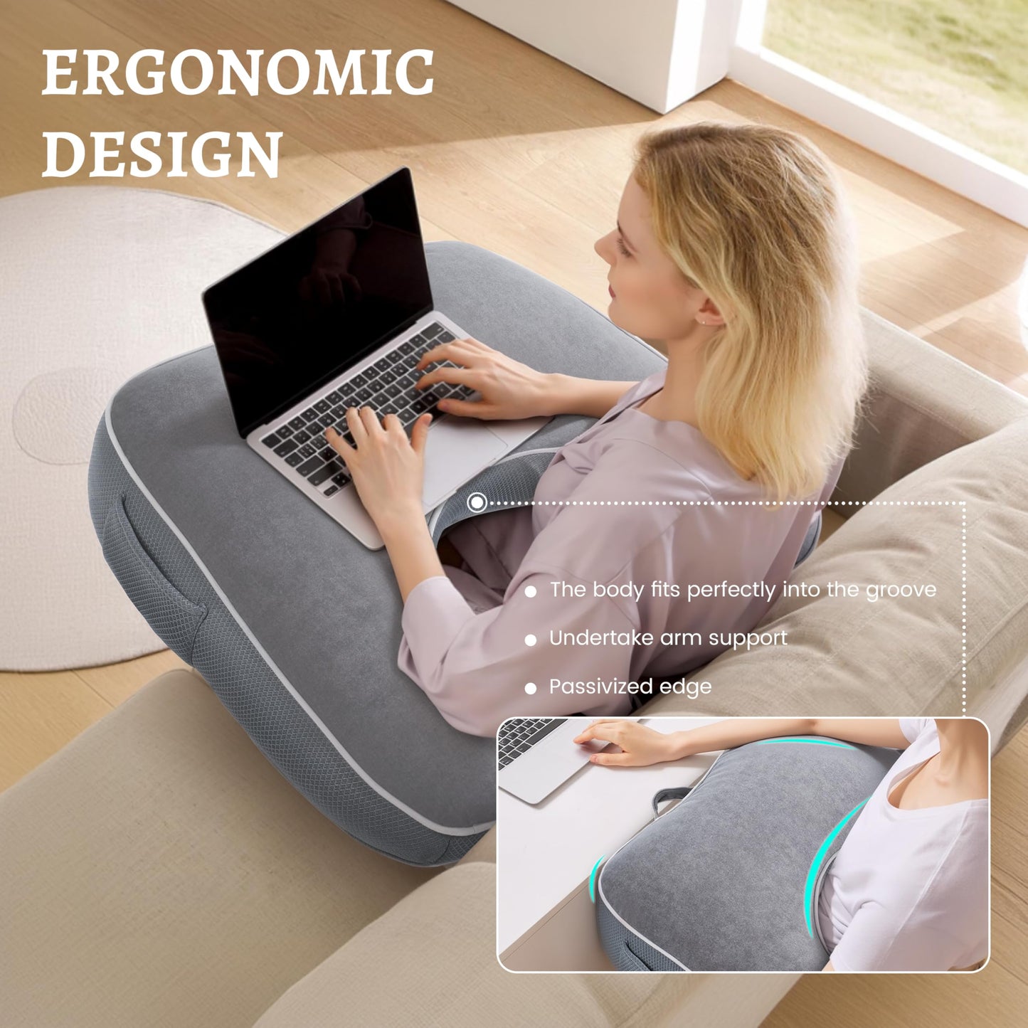 Daneey Reading Pillow for Gaming, Gaming Pillow for Bed with Arm Rest, Lap Desk Pillow, Side Sleeper Pillows for Adults Laptop Pillow for Lap Back Pillow for Bed Sitting up, Ideal for Bed Couch Sofa