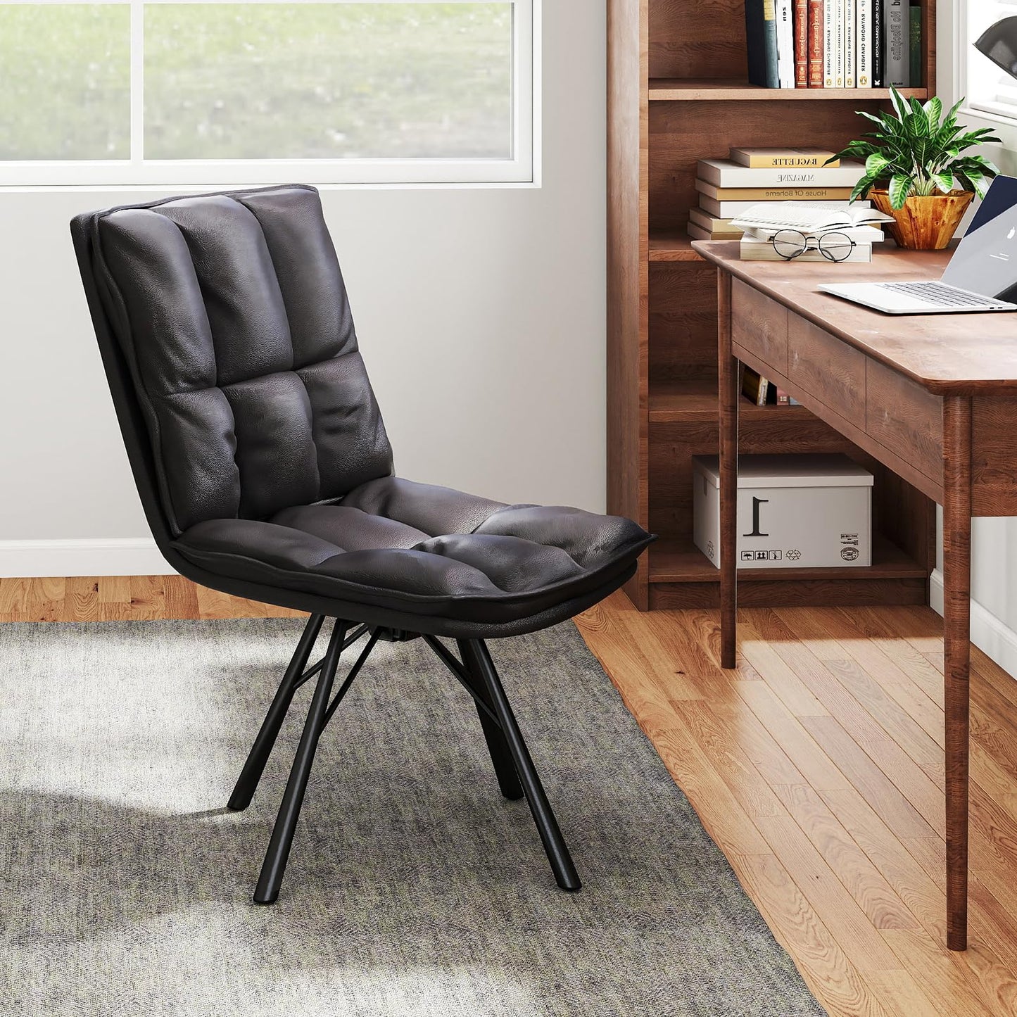Bestier Home Office Chairs Set of 2, Modern Accent Chair with Metal Legs, Comfortable Upholstered PU Leather Chairs for Bedroom Dining Living Room Chairs, Dark Brown