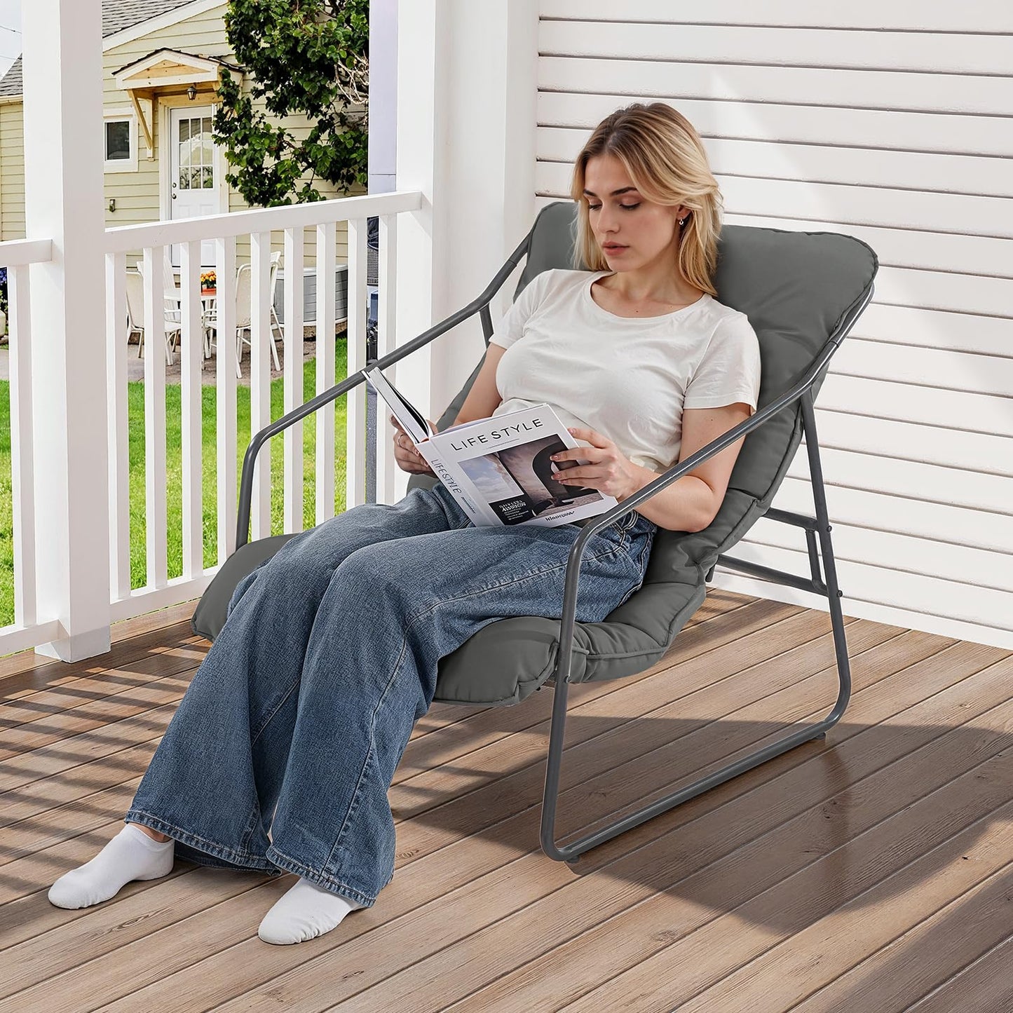 ONBRILL 3 Pieces Patio Furniture Set, Outdoor Conversation Set with 2 Outdoor Chairs and Coffee Table, Outdoor Furniture for Porch Garden Poolside Balcony Backyard, Grey