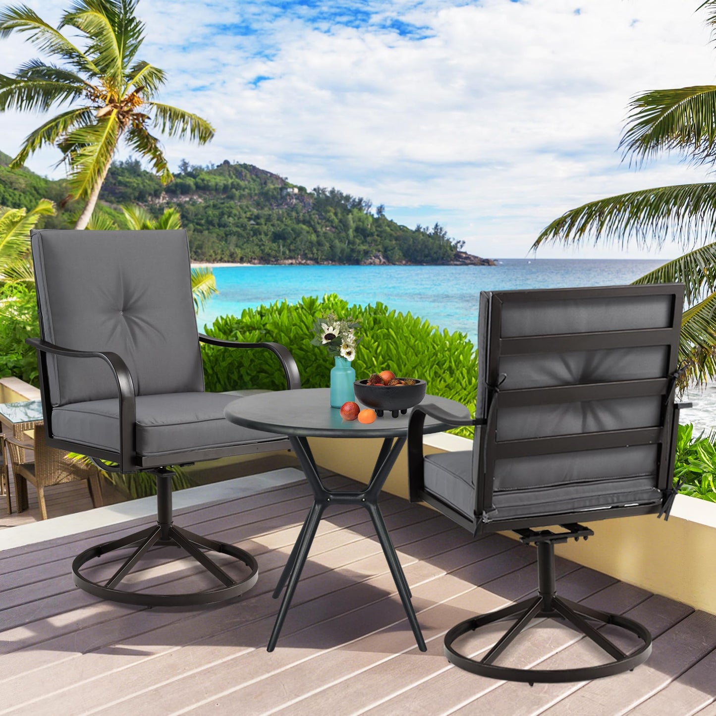 GOOGIC Patio Swivel Chair Set of 2,Heavy Duty Outdoor Dining Chairs with Thickened Cushions,Metal Patio Chairs Gentle Rocker for Outside,Garden Lawn & Porch Backyard, Grey