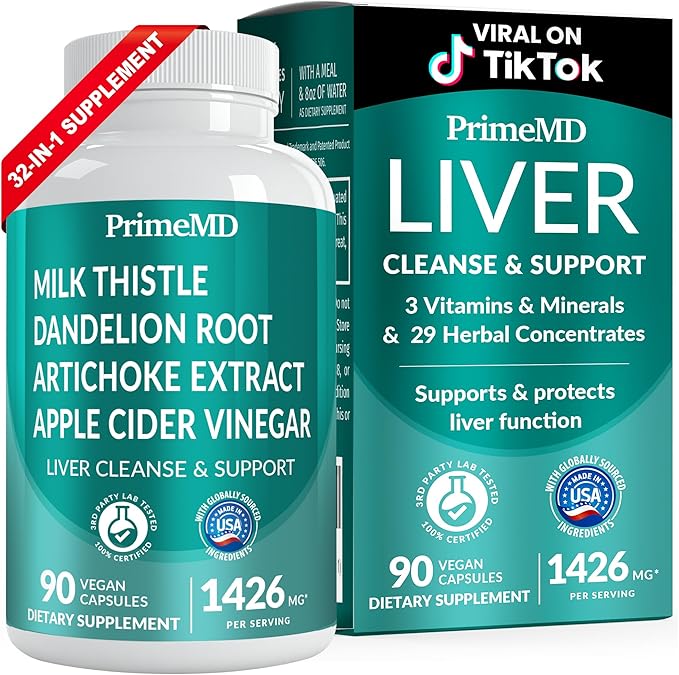 32-in-1 Liver Cleanse Detox and Repair with Milk Thistle, Silymarin, Artichoke Extract and Beetroot Powder for Liver Support - Liver Supplement with Active Liver Health Formula - 1426mg (90ct)