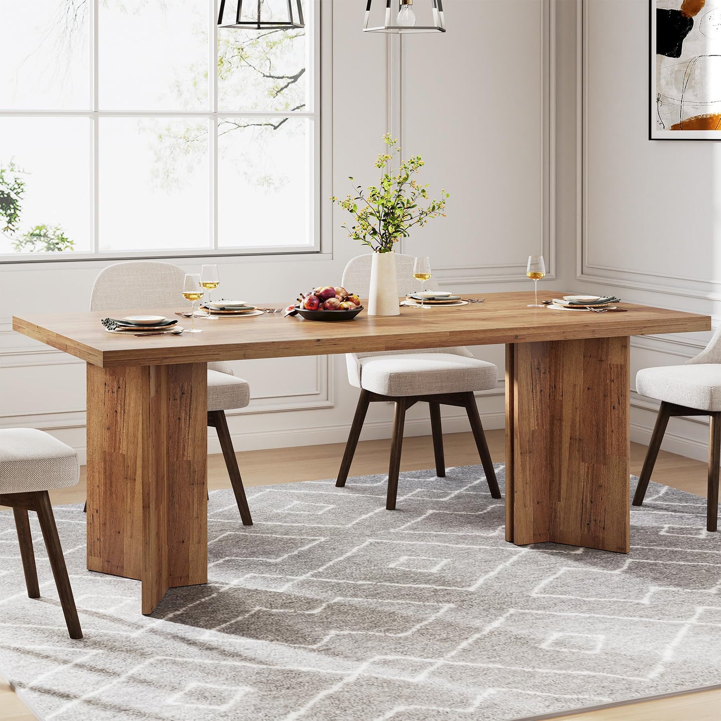 Tribesigns 63-inch Dining Table for 4-6, Farmhouse Kitchen Table with Large Tabletop, Rectangular Dinner Eating Table for Dining Room, Living Room, Kitchen