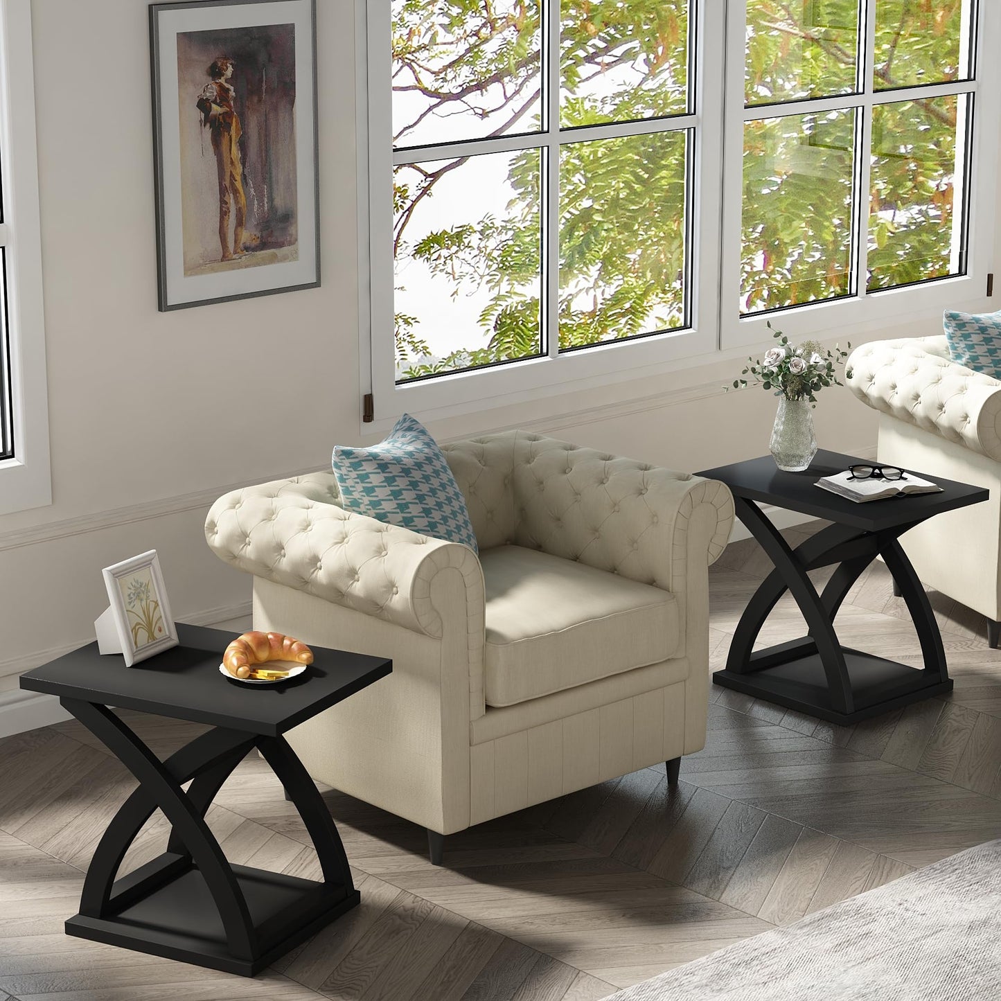 ChooChoo End Side Table Set of 2, Modern End Table with Storage Shelf, X-Design Side Table Living Room