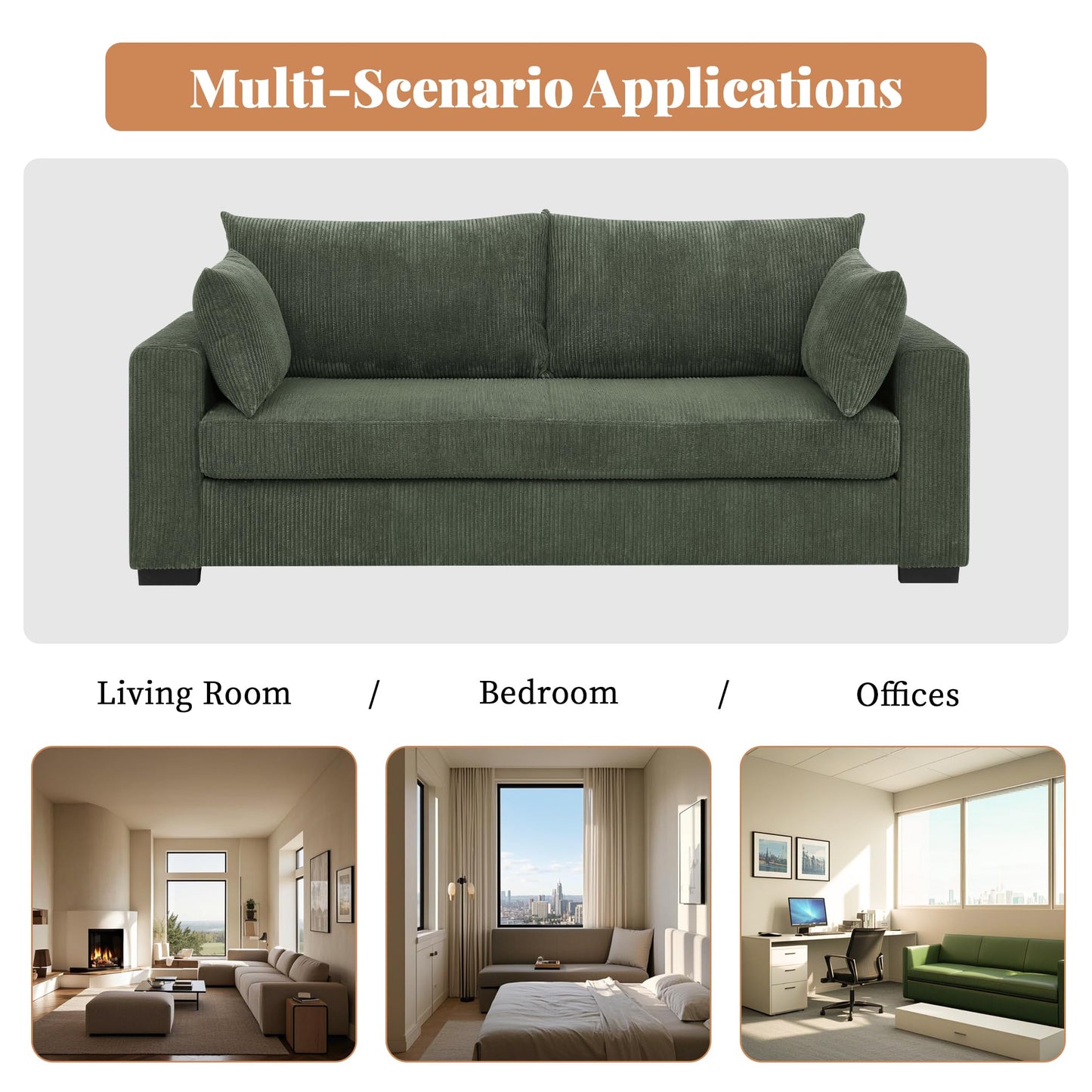 TBCOPTO 79” Cloud Loveseat Sofa, Modern Comfy Corduroy Couch with Deep Seats, Spring Cushions & Solid Wood Frame, Upholstered Love Seat Couches for Small Spaces Living Room, Bedroom, Apartment, Green
