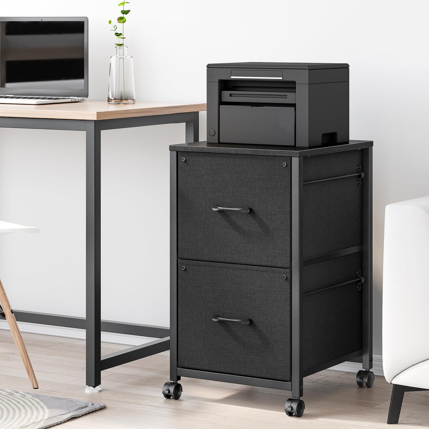 Raybee File Cabinet 2 Drawer Fabric Filing Cabinet Small Rolling Printer Stand Lateral Filing Cabinets Fits A4 Letter Legal Size for Home Office
