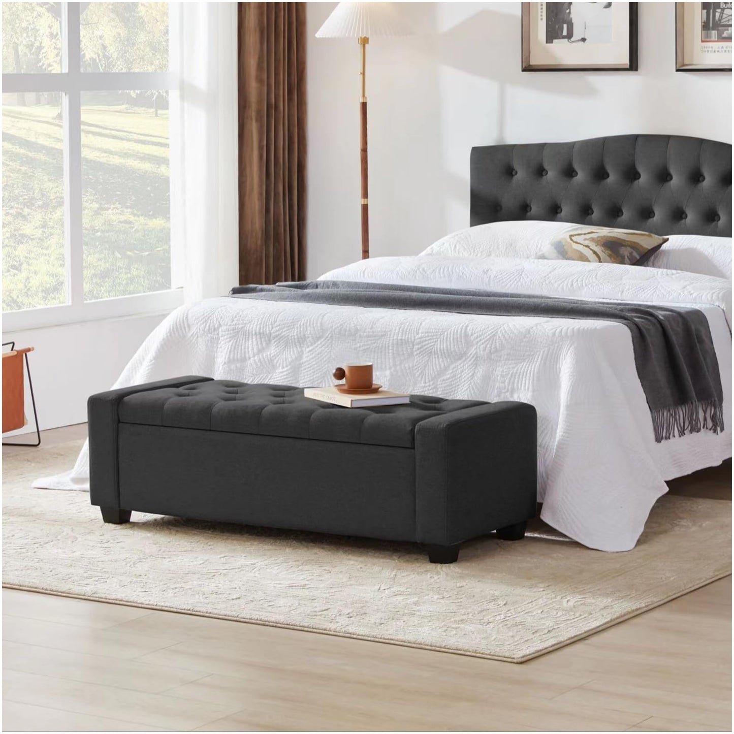 Mangodan 48" Ottoman with Storage, Soft Storage Ottoman Bench for Bedroom, Tufted Upholstered Window Benches, End of Bed Bench for Living Room, Entryway Bench with Seating, Foot Rest, Darkgrey