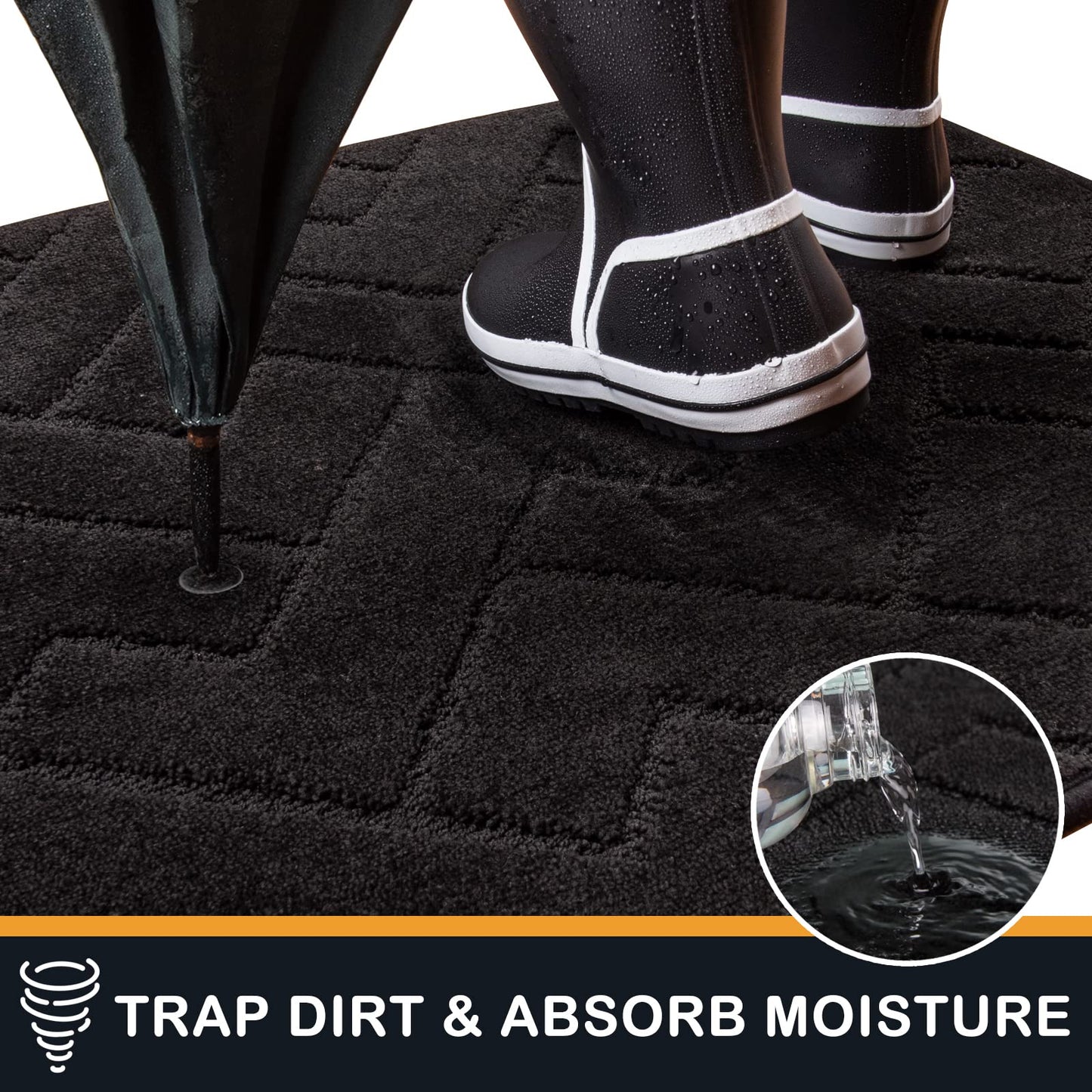 PURRUGS Dirt Trapper Door Mat 24" x 35.5", Non-Slip Machine Washable Entry Rug, Shoe Scraper, Dog Doormat, Super Absorbent Welcome Mat for Front & Back Door, Muddy Wet Shoes & Paws, Black