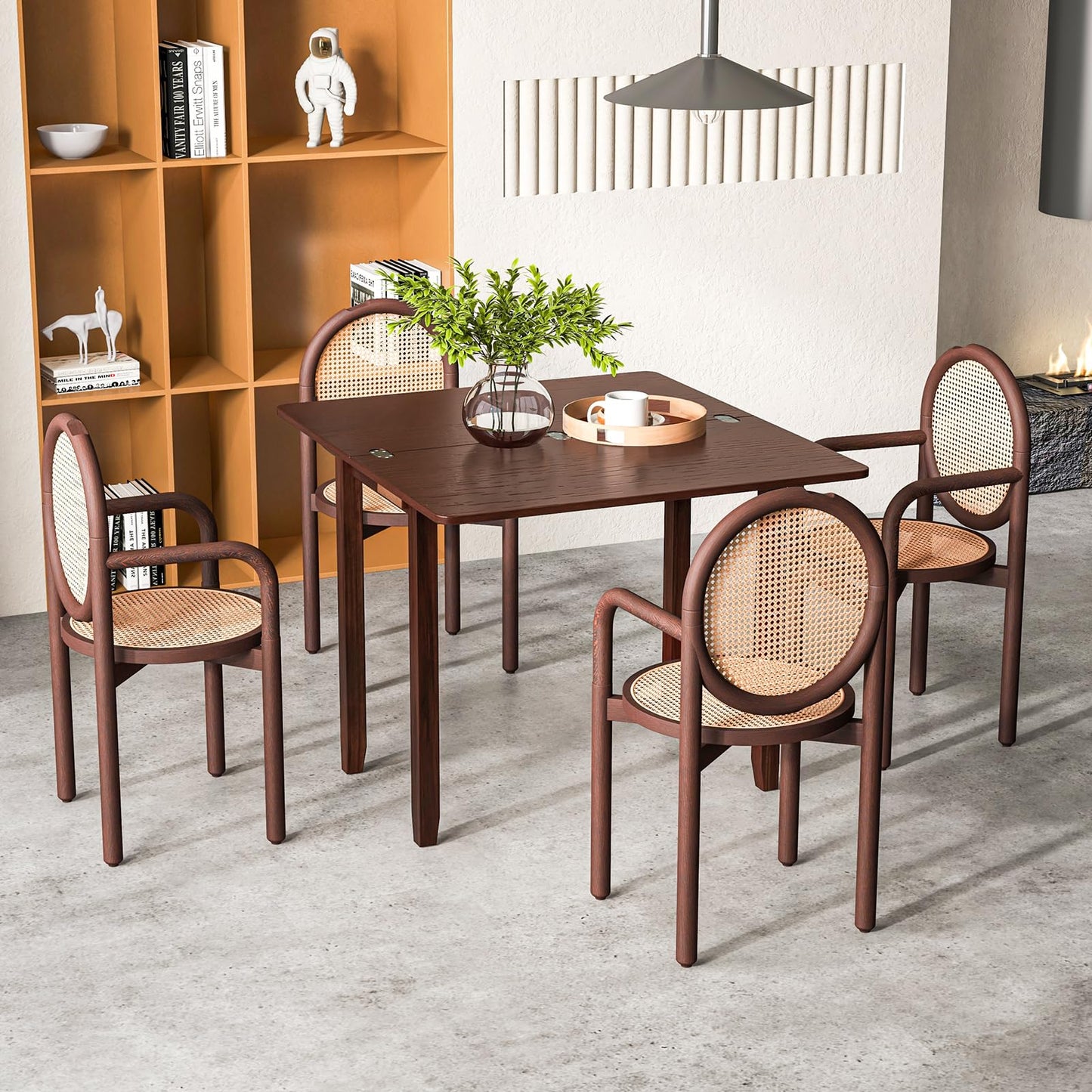 Tangkula 40" Foldable Dining Table, Kitchen Table w/Solid Rubber Wood Legs, Dual Drop Leaf Design, Farmhouse Diner Table for 2-4 People, Dining Room, Living Room, Restaurant (Rectangle)