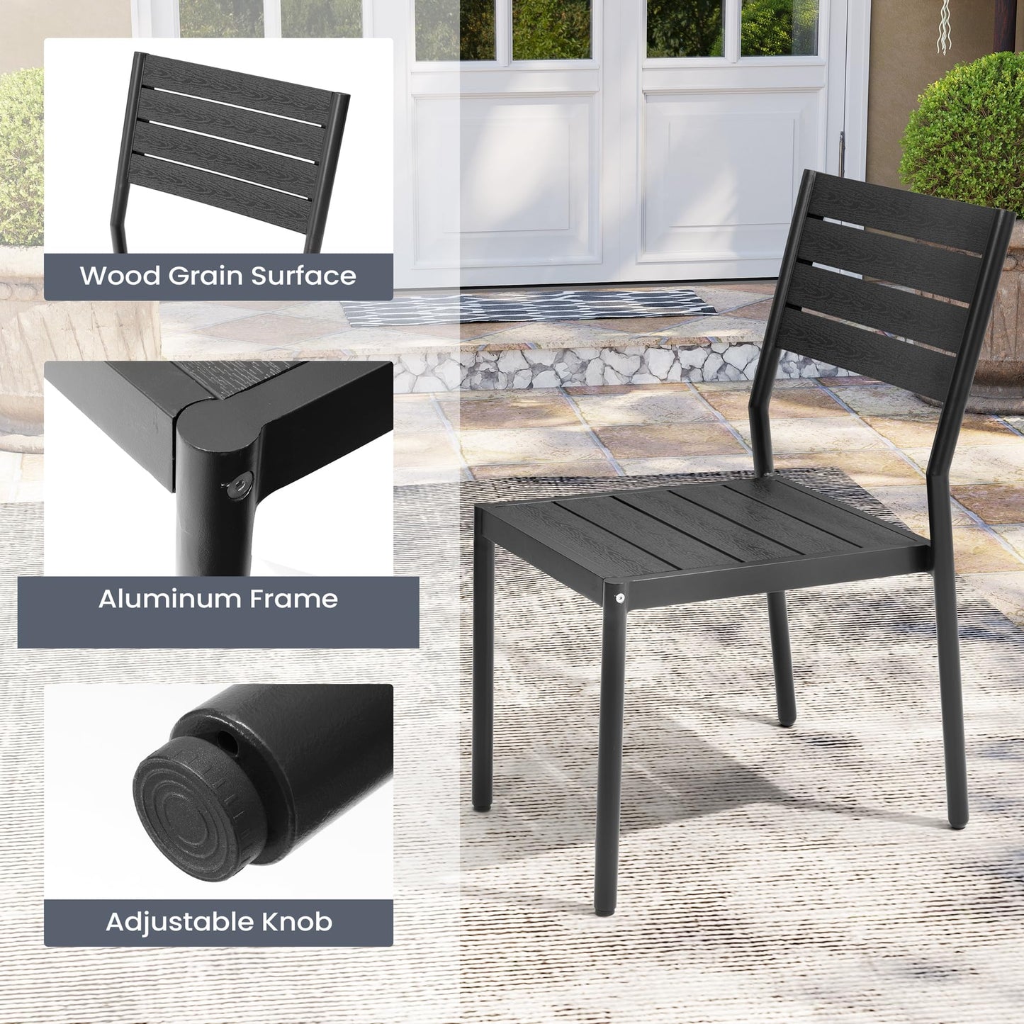 Pellebant Stackable Outdoor Dining Chairs Set of 4, Aluminum Patio Chairs with Armless, All-Weather for Garden, Lawn, Deck, Porch and Yard, Black