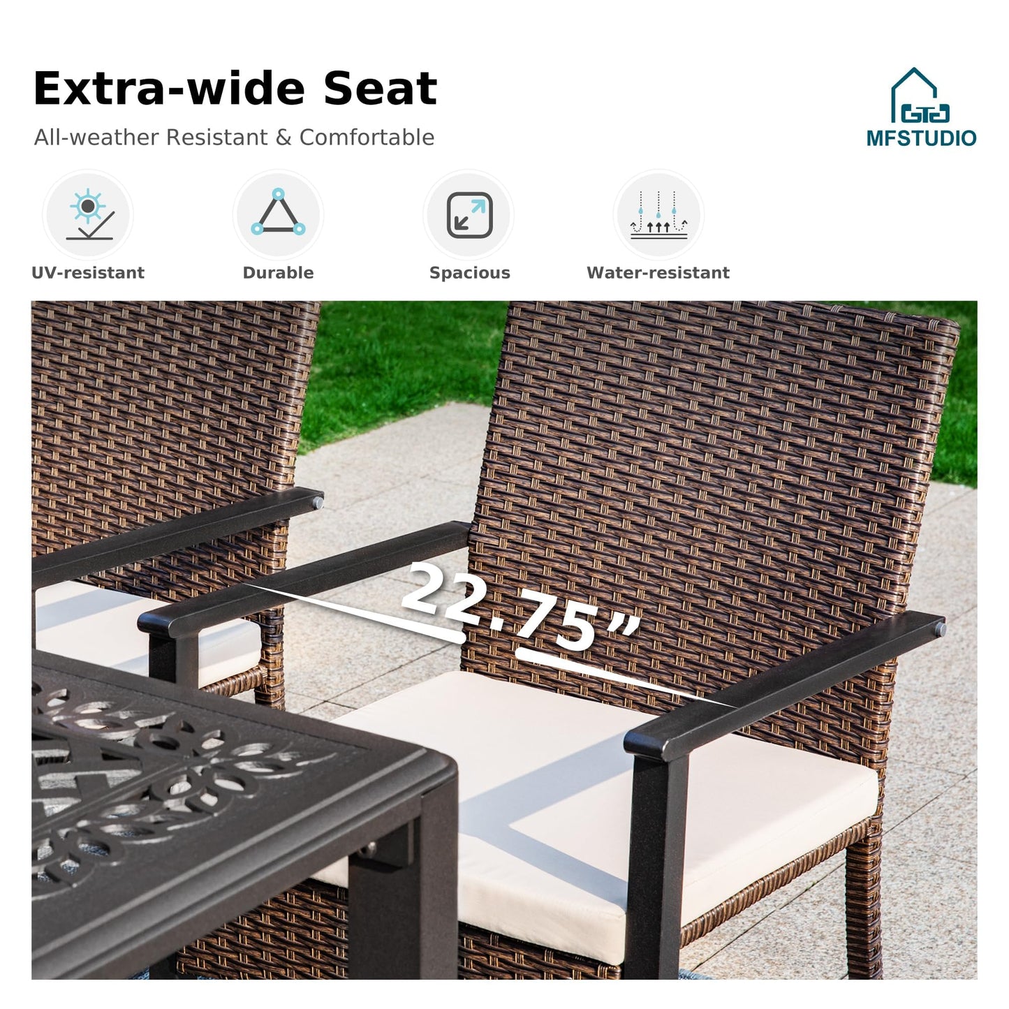 MFSTUDIO Wicker Patio Dining Chairs Set of 4, Rattan Outdoor Furniture Chairs with Cushions, Outdoor Wicker Patio Chair Set of 4 for Table, Porch, Backyard
