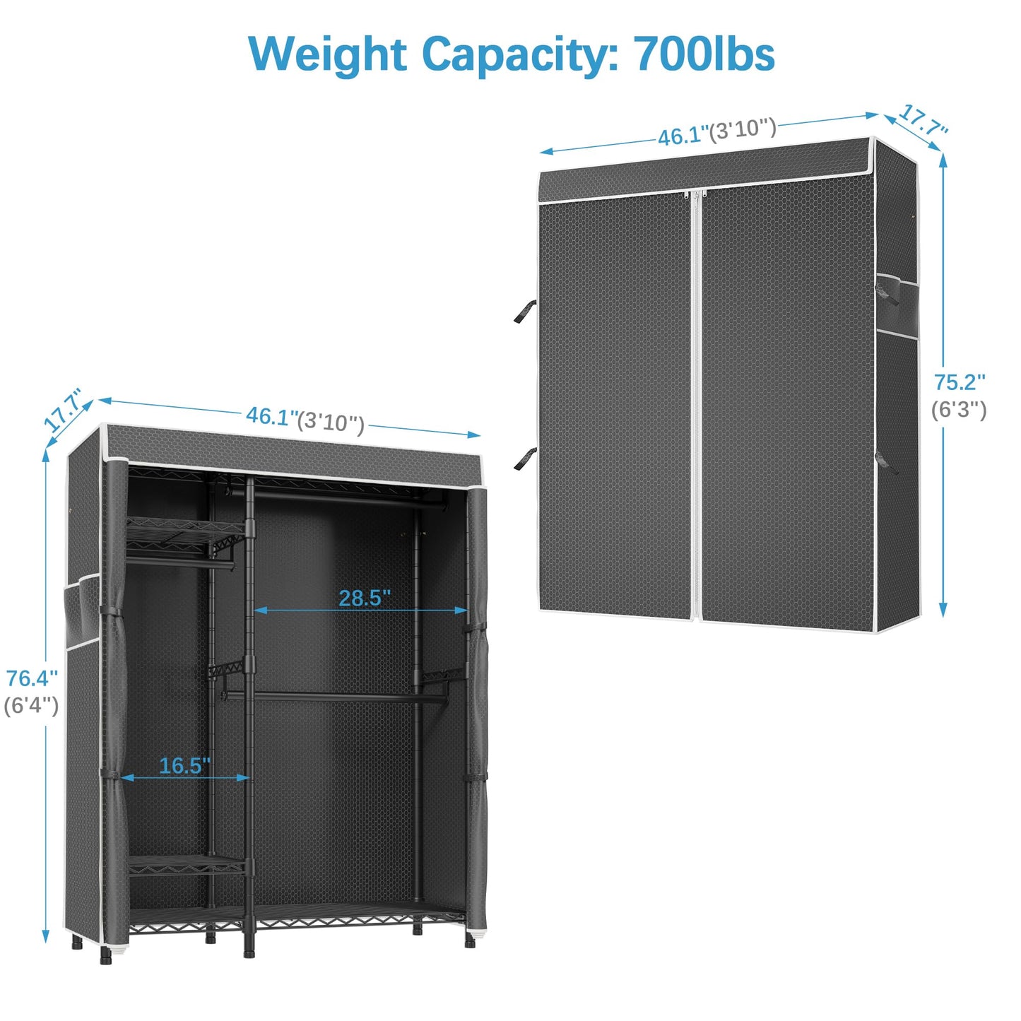VIPEK V2C Clothes Rack Wardrobe Closet, Garment Rack with Black Upgraded Polyester Cover, Adjustable Shelves & Hang Rods, Portable Closet Storage Organizer for Bedroom, Max Load 700LBS