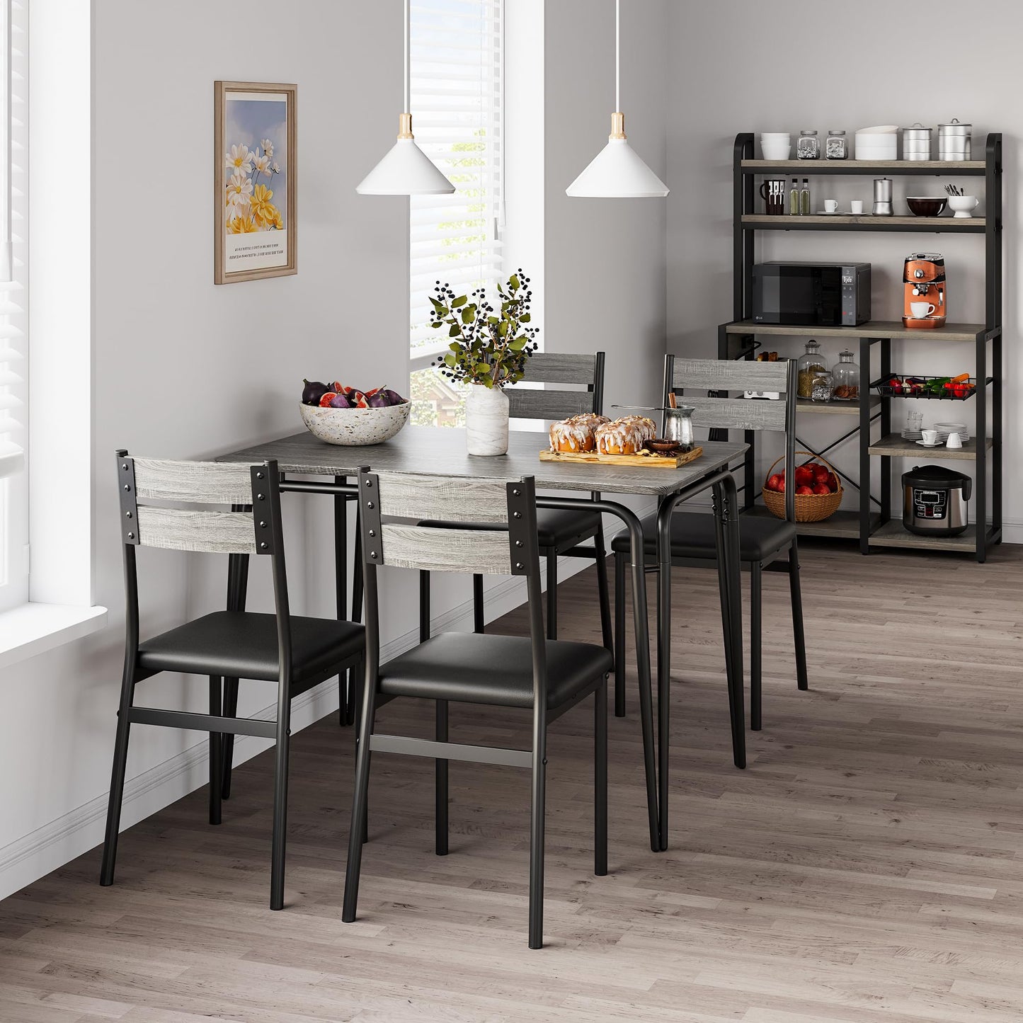 Dining Table for 2, Small Table and Chairs Set of 2, Square Dinette Set for 2, Dinner Table Set, 3 Piece Kitchen & Dining Room Sets for Small Space, Apartment (Gray, Dining Table with 4 Chairs)