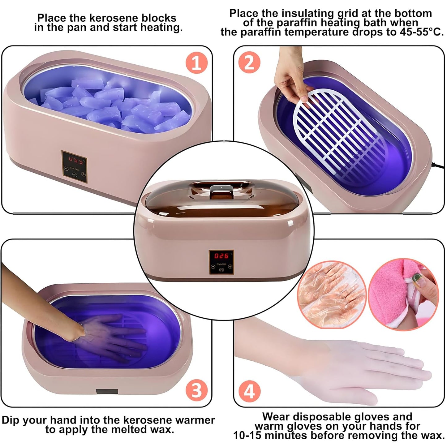 Paraffin Wax Machine for Hand and Feet - Rapid Wax Melting, Intelligent Temperature Control, Hydrating & Moisturizing Spa Treatment at Home (Pink)
