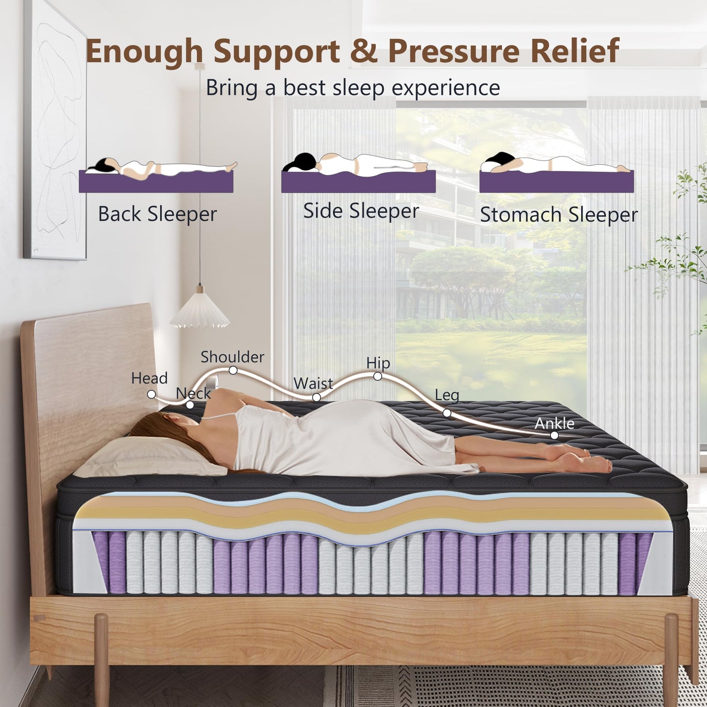 VERHOPE Queen Mattress, 12 Inch Queen Medium Firm Hybrid Mattress in a Box, Individual Pocket Spring for Pressure Relief & Motion Isolation, Reinforced Edge Support, CertiPUR-US Certified