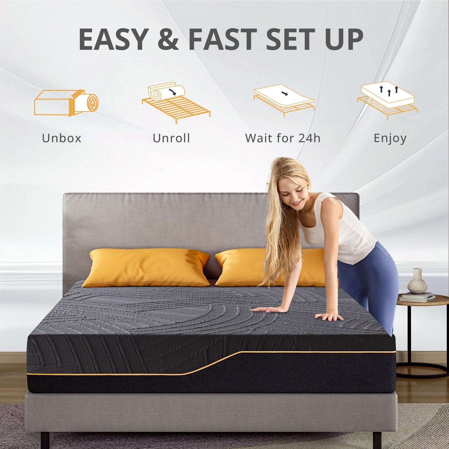 Dyonery 14 Inch Queen Mattress in a Box, Copper Memory Foam Mattress with Cooling Cover, Medium Firm for Pressure Relief, Fiberglass-Free, CertiPUR-US Certified, Foam Made in USA, 60"x80"x14"