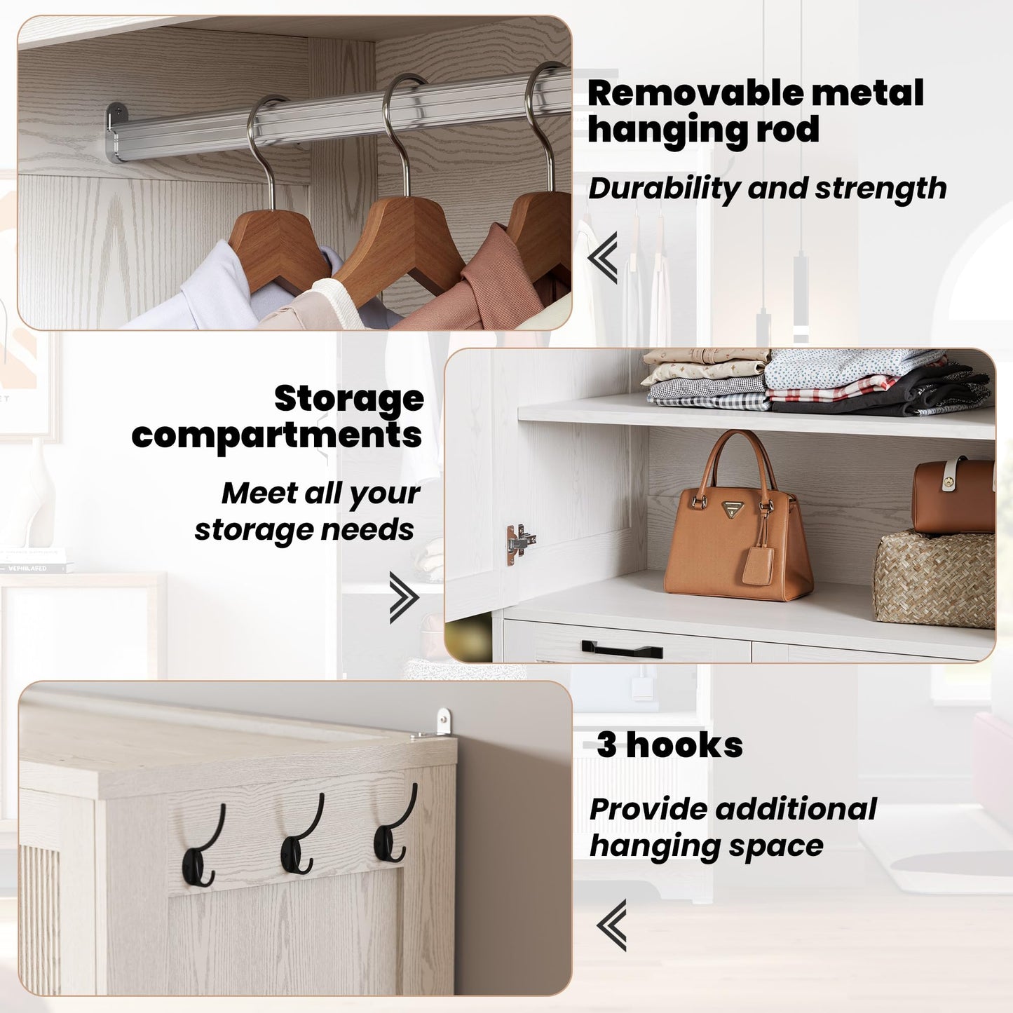 ANCTOR Armoire Wardrobe Closet, 71" H Wooden Clothing Storage Cabinet with 2 Doors and 2 Drawers, Bedroom Freestanding Wardrobe Combination with Hanging Rod and Adjustable Shelves, White