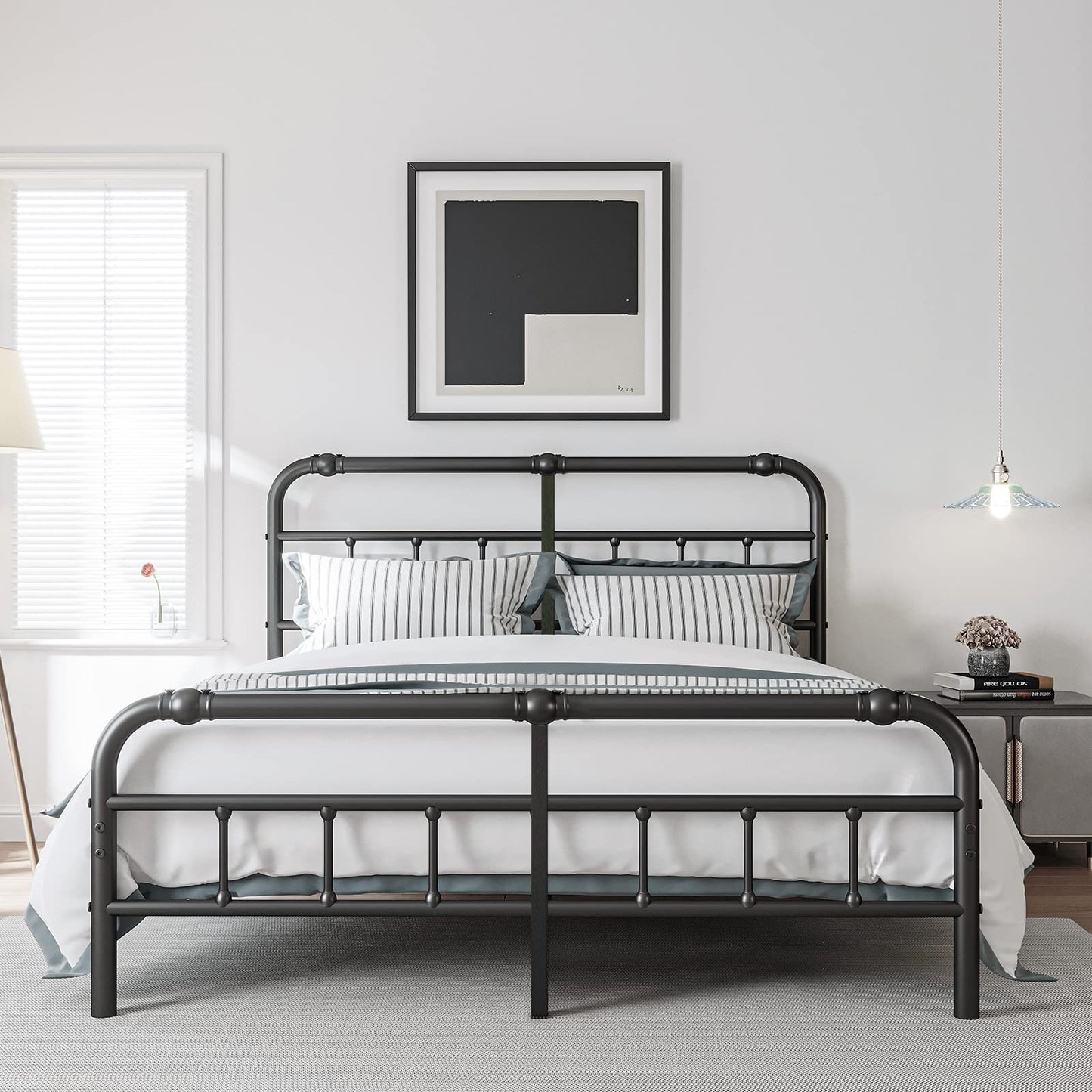 BOSRII California King Bed Frame with Headboard and Footboard, 18 Inches High, 3500 Pounds Heavy Duty Metal Slats Support for Mattress, No Box Spring Needed,Noise-Free, Black