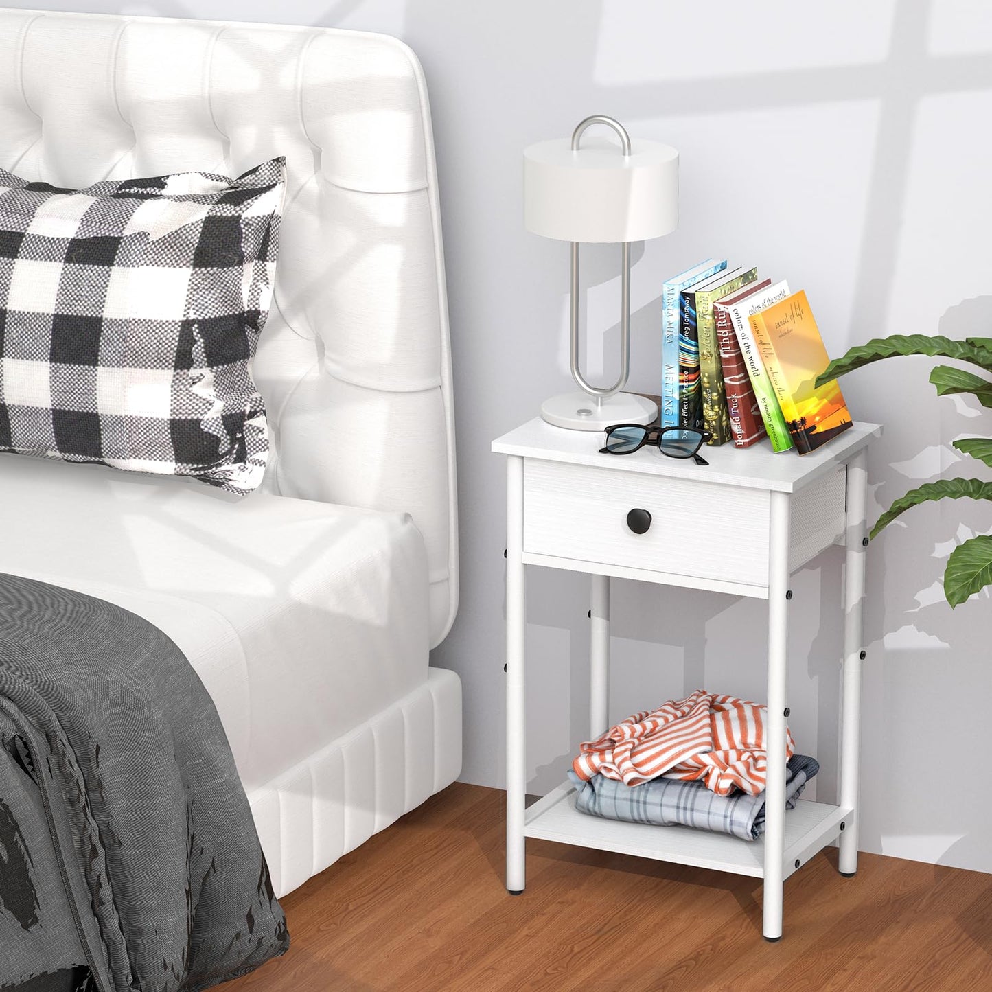 Pabroni Night Stand Bedside Tables for Small Space End Table with Drawer Side Table Night Stands with Wood Open Storage Shelf, Rustic Side Table for Bedroom, Living Room, Study, Office, Pantry