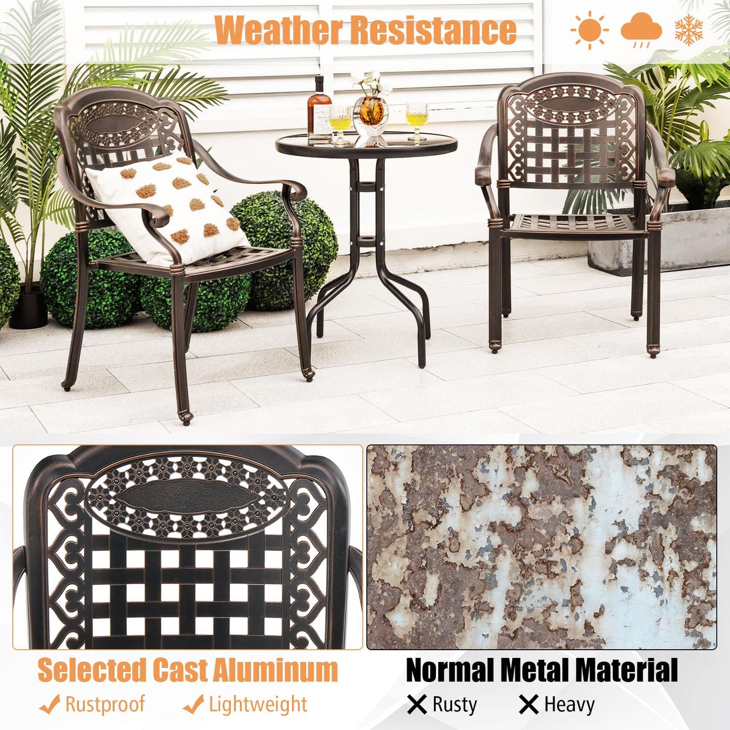 Tangkula Set of 4 Cast Aluminum Patio Dining Chairs, Stackable Outdoor Dining Chairs with Armrests, Outdoor Bistro Chairs for Balcony, Backyard, Garden