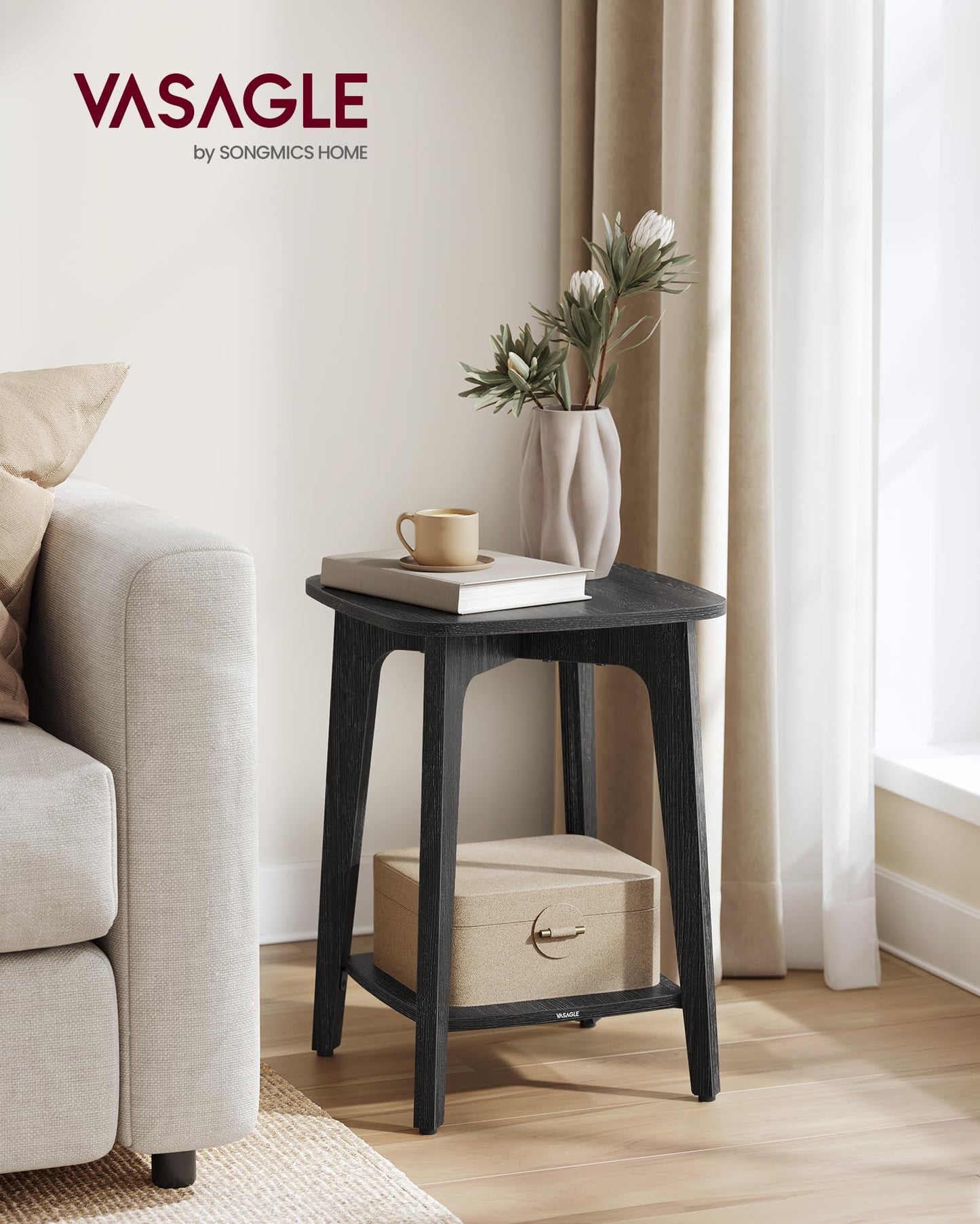 VASAGLE Side Table, Small Square End Table with Lower Shelf, Nightstand for Small Spaces, Living Room, Bedroom, Charcoal Gray ULET236B01