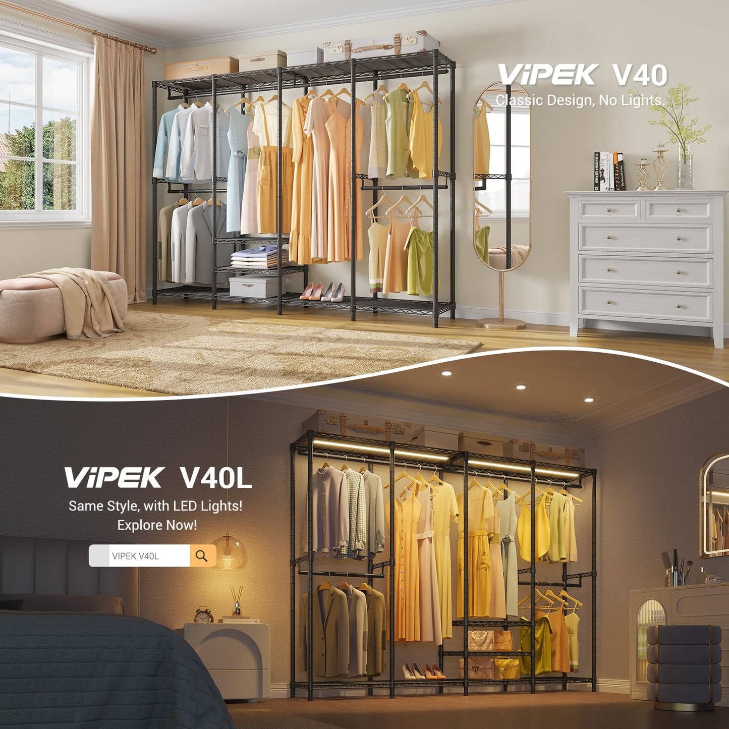 VIPEK V40 Wire Garment Rack Heavy Duty Clothes Rack for Hanging Clothes, Multi-Functional Bedroom Clothing Rack Freestanding Closet Wardrobe Rack, Max Load 1110lbs, Black
