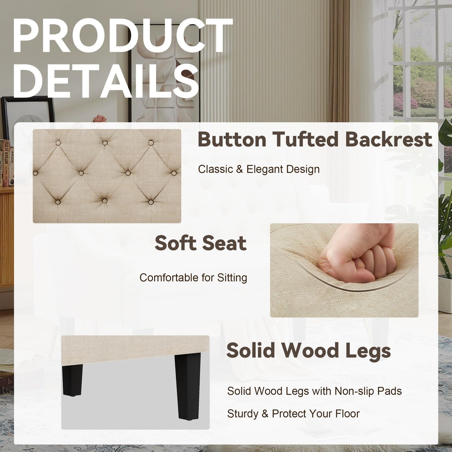 Yongqiang Settee Bench with Back Mini Couch for Dining Room Living Room Entryway Modern Upholstered Banquette Button Tufted Loveseat Sofa with Wood Legs Cream
