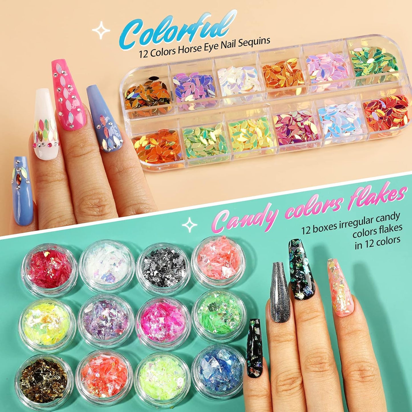 Teenitor 41 Boxes Rhinestones for Nails, Nail Gems 5 Boxes Nail Art Rhinestones 36 Boxes Nail Flakes, Nail Gems Stone Nail Design Kit, Nail Rhinestones for Nail Art Nail Accessories