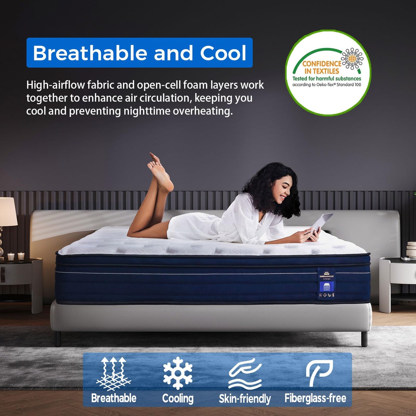 DINBooonLUX Queen Size Mattress,12 Inch Hybrid Queen Mattress in a Box with Memory Foam and Zoned Support Spring,Motion Isolation,Pressure Relief,100 Night Trial,Medium Firm,CertiPUR-US.