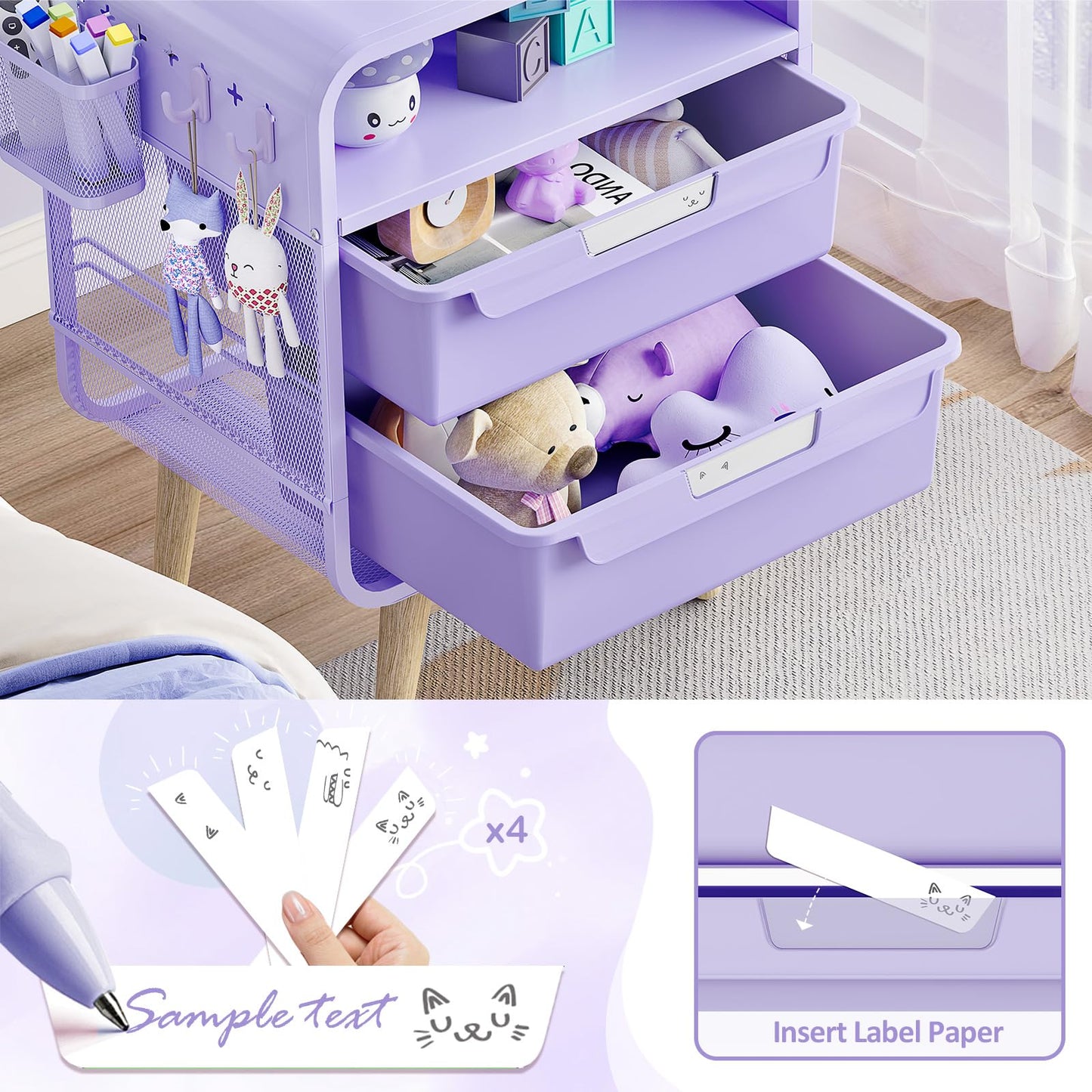 SYKIARIOL Kids Nightstand,Kids Bedside Table,Night Side Table,Kids Night Stand,End Tables Bedroom,Purple Cute Nightstand with Storage Drawer for Girls