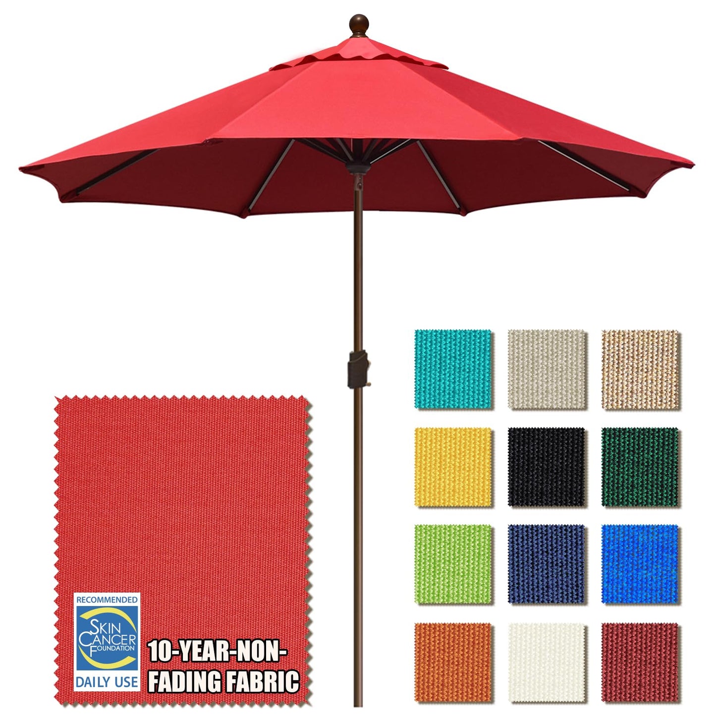 EliteShade USA 10-Year-Non-Fading 9Ft Market Umbrella Patio Umbrella Outdoor Table Umbrella with Ventilation,Logo Red