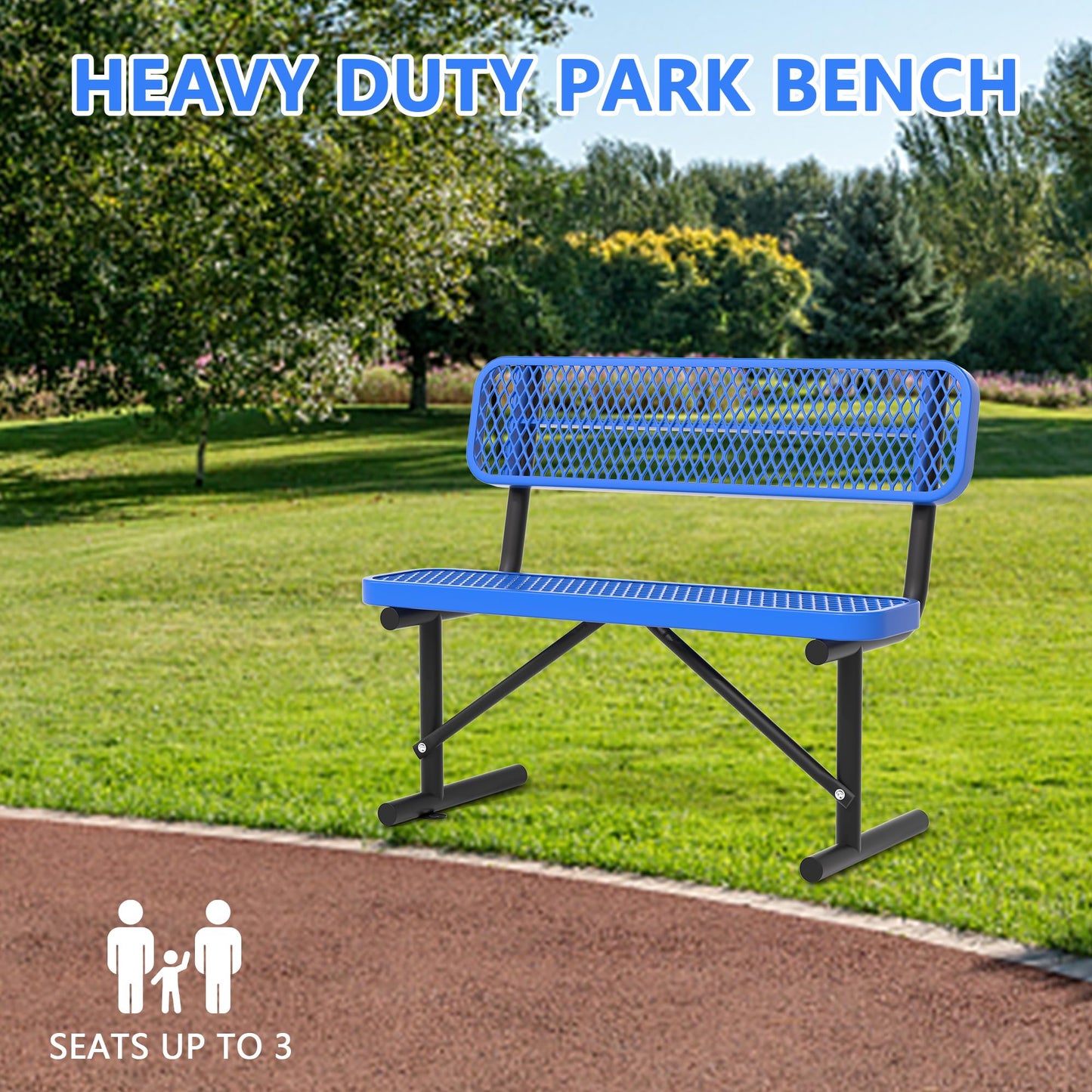 HIMcup 4 Feet Park Benches for Outside,Heavy Duty Patio Garden School Commercial Benches, Weatherproof Outdoor Bench Metal Blue Outdoor Bench, Outdoor Steel Bench with Backrest,48x23.2x32.5inch