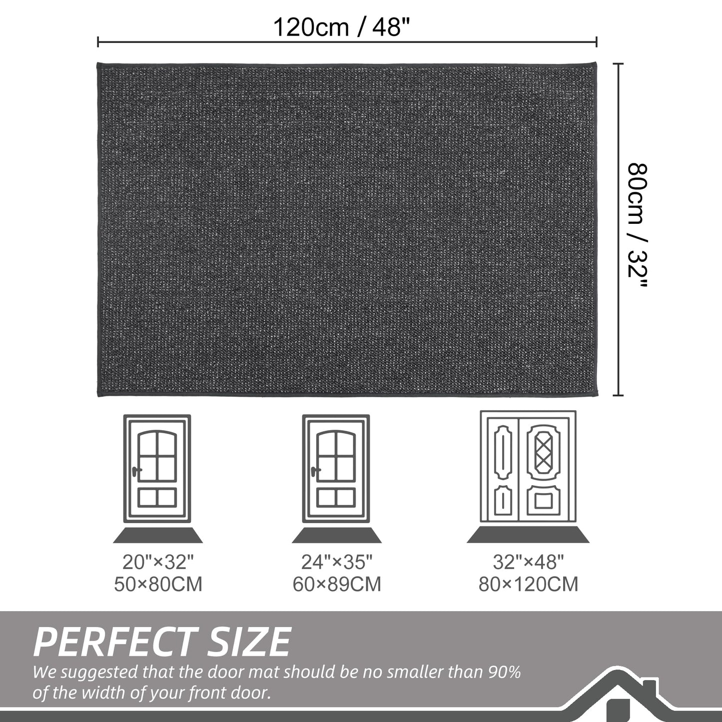 BEQHAUSE Dirt Trapper Door Mat 32" x 48", Non-Slip Washable Doormats Entrance Mat, Dirt Resistant and Absorbent Welcome Mat, Low Profile Floor Mats for Front Back Door and Entryway, Charcoal