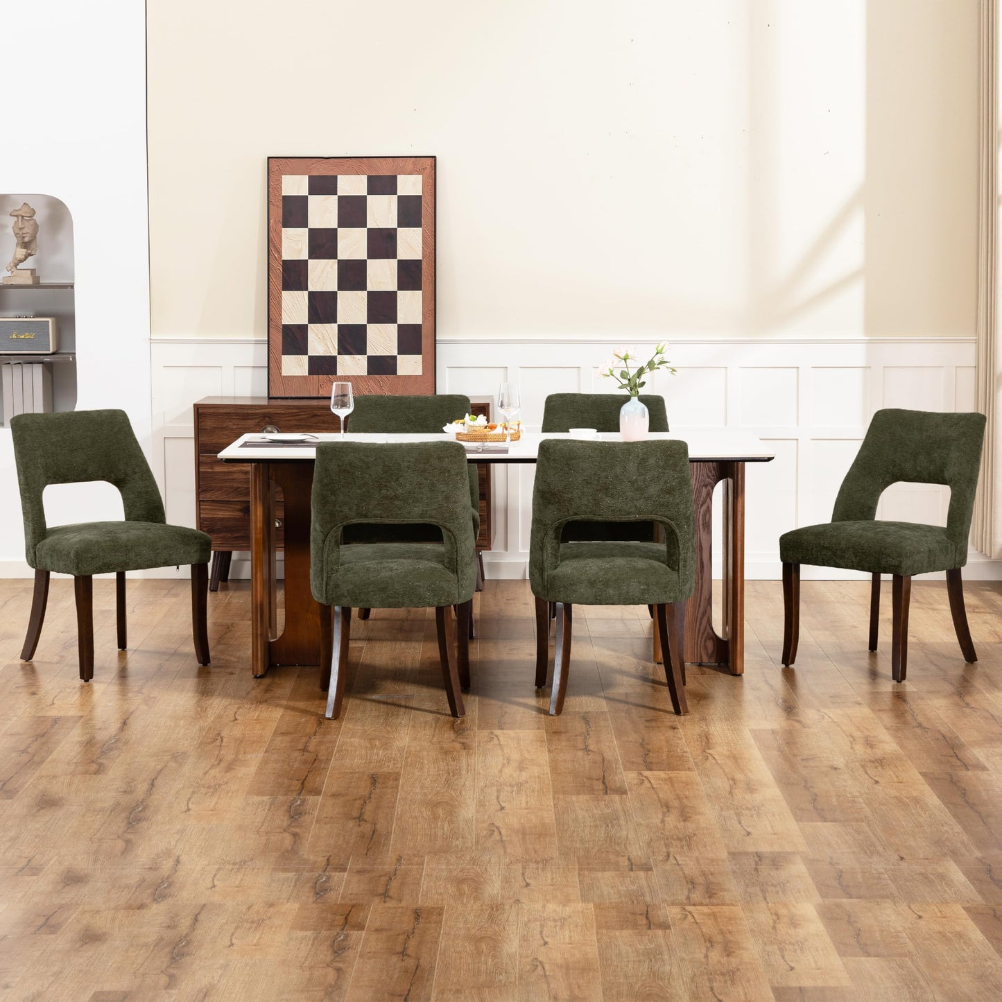 UVV Wooden Dining Chairs Set of 4, Modern Fabric Upholstered Kitchen and Dining Room Chairs, Farmhouse Dining Chair with Solid Wood Legs, Green