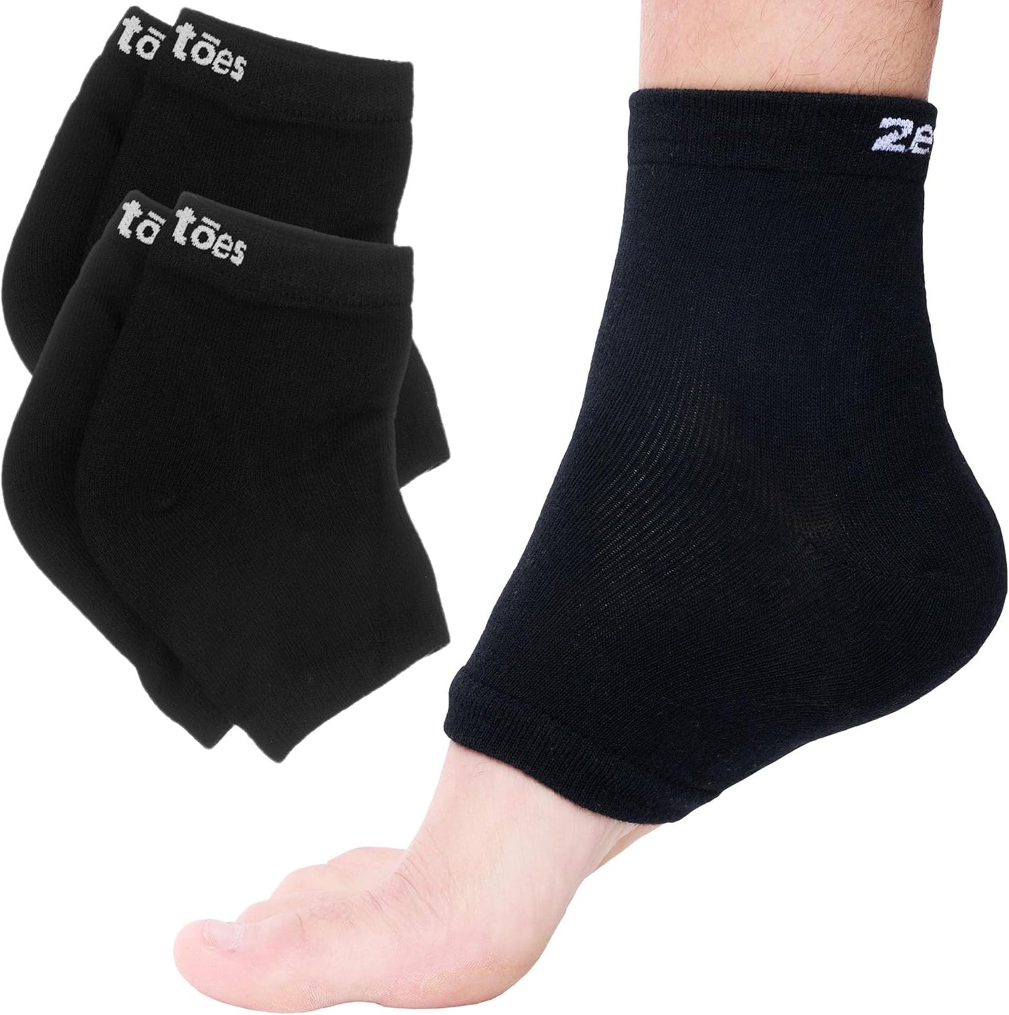 ZenToes Moisturizing Socks for Cracked Heel Treatment - Vitamin E, Olive Oil and Jojoba Oil Infused Heel Socks to Soften and Hydrate (Cotton Black, Wide Width)
