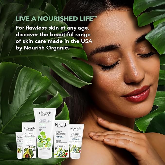 Nourish Organic Moisturizing Face Cleanser for All Skin Types, Watercress + Cucumber Face Wash, Fragrance-Free (6 Oz) + Washable Cotton Round