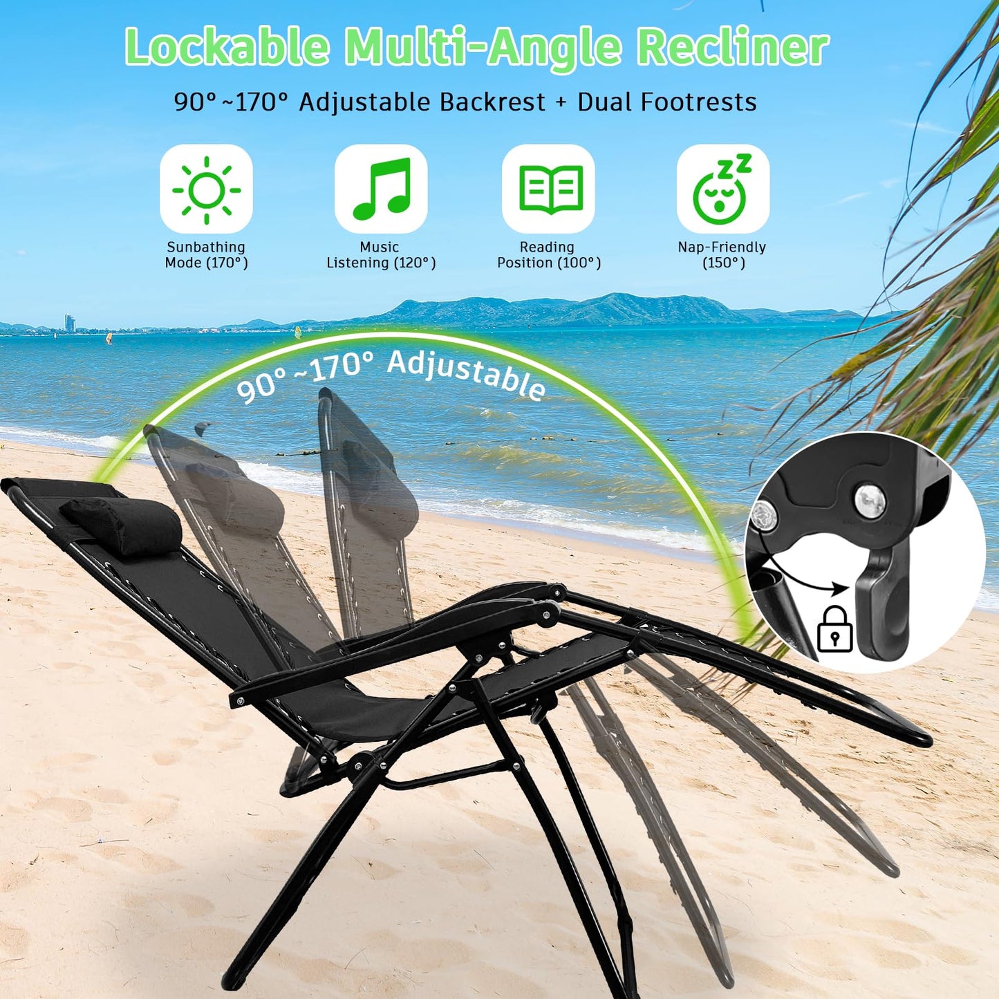 PRIJESSE Outdoor Patio Zero Gravity Lounge Chair with Pillow, Folding Reclining and Textilene Adjustable, Folding Lounge Lawn Chairs for Outside (1)
