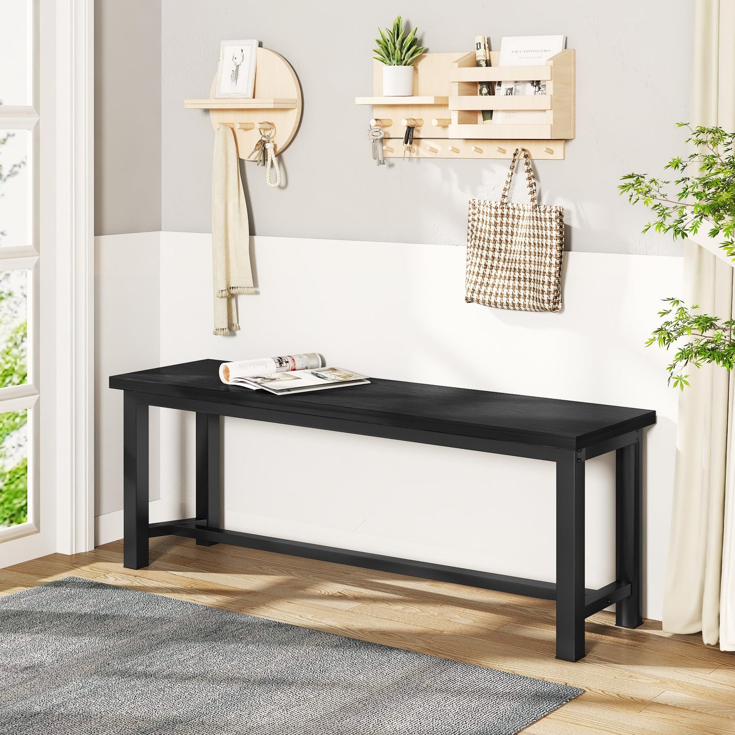 DKLGG Dining Benches, 39 Inch Kitchen Bench, Pair of 2 for Living Room, Bedroom, Industrial Entryway Bench Dining Room Benches with Metal Legs, Durable and Stable
