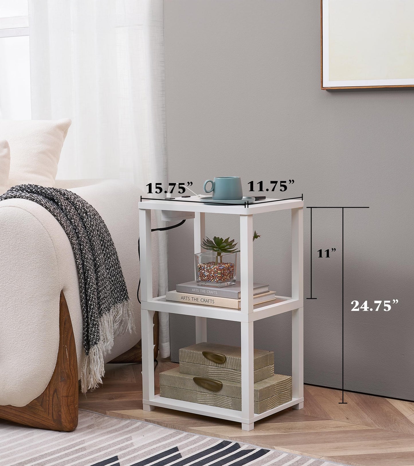 FENLO Nightstand with Charging Station, Small End Table with Charging, Side Table with Storage – Minimalist Nightstand for Bedroom or Small Spaces Flare