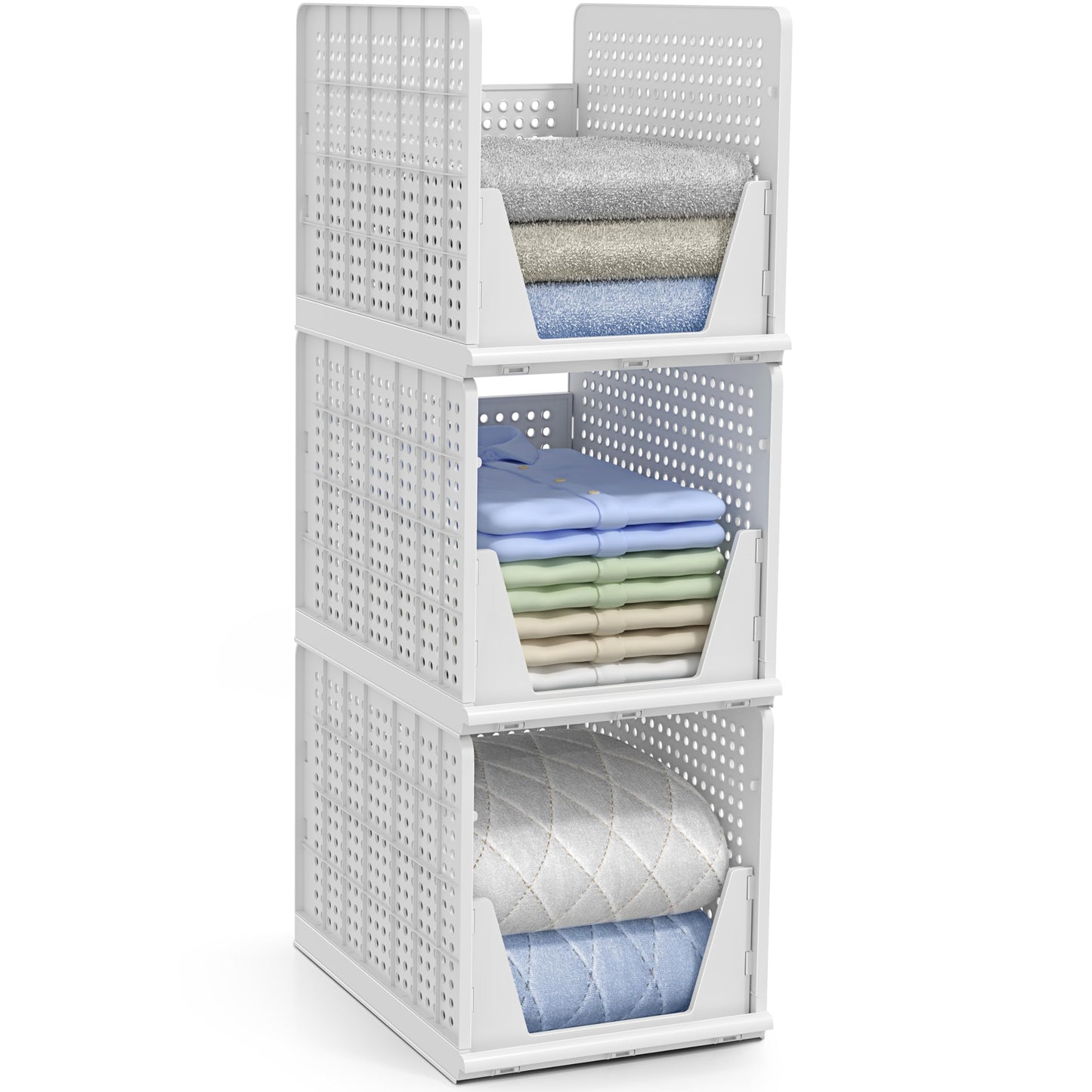 Sorbus Shelf Organizer - Closet Shelf Organizer for Clothes, Closet, Bathroom, Kitchen, Garage - Plastic Stackable Shelf Organizer Baskets - Open Front Design Under Shelf Organizer