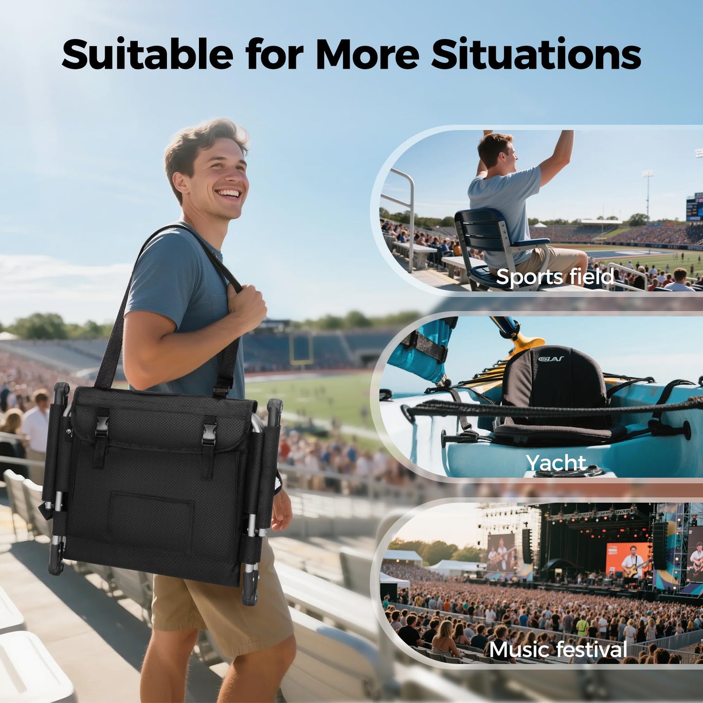 ALPHA CAMP Stadium Seat Chair for Bleachers with Back & Arm Rest (Black Grey)