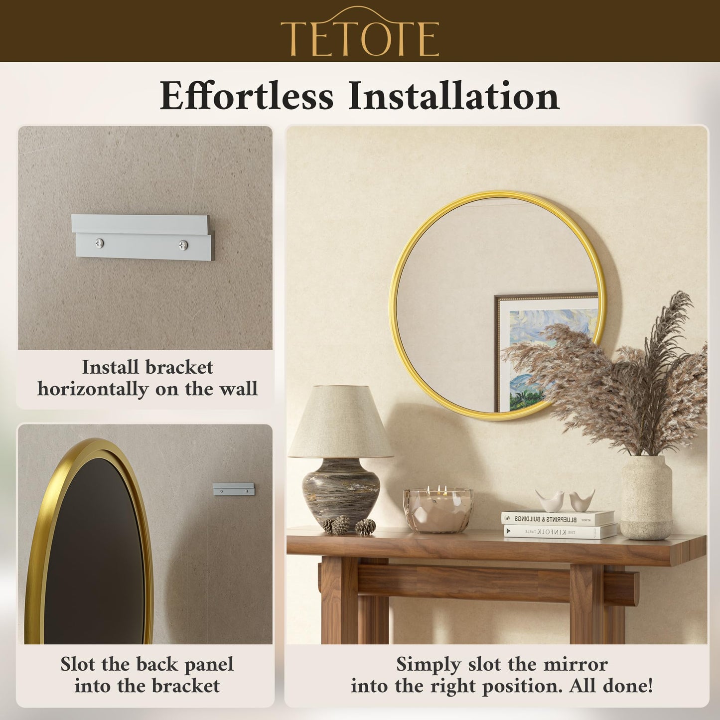 TETOTE Round 18 inch Brushed Gold Mirror for Entryway Decor Bathroom Vanity