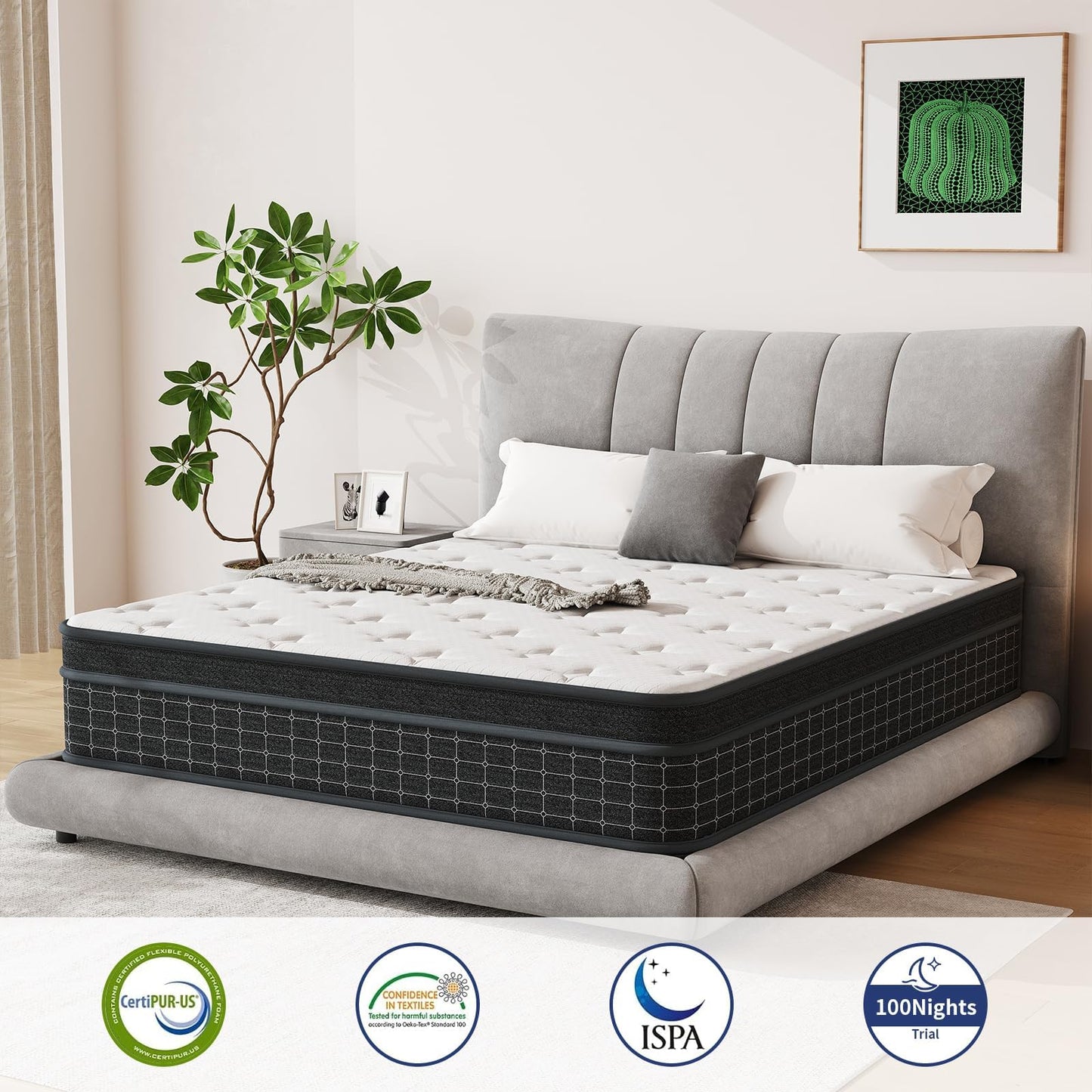 SupremeSleep King Size Mattress, 12 Inch King Mattress in a Box, Memory Foam Hybrid Matress with Individual Pocket Spring for Motion Isolation, Pressure Relief, Medium Firm Feel, CertiPUR-US
