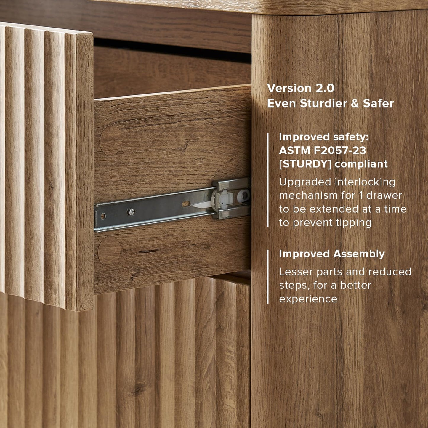mopio Brooklyn 3 Drawer Dresser for Bedroom, Mid Century Modern Chest of Drawers, Wood Tall Nightstand, Waveform Fluted Side Table, Enhanced Safety, ASTM F2057-23 Sturdy Compliant (Oak)