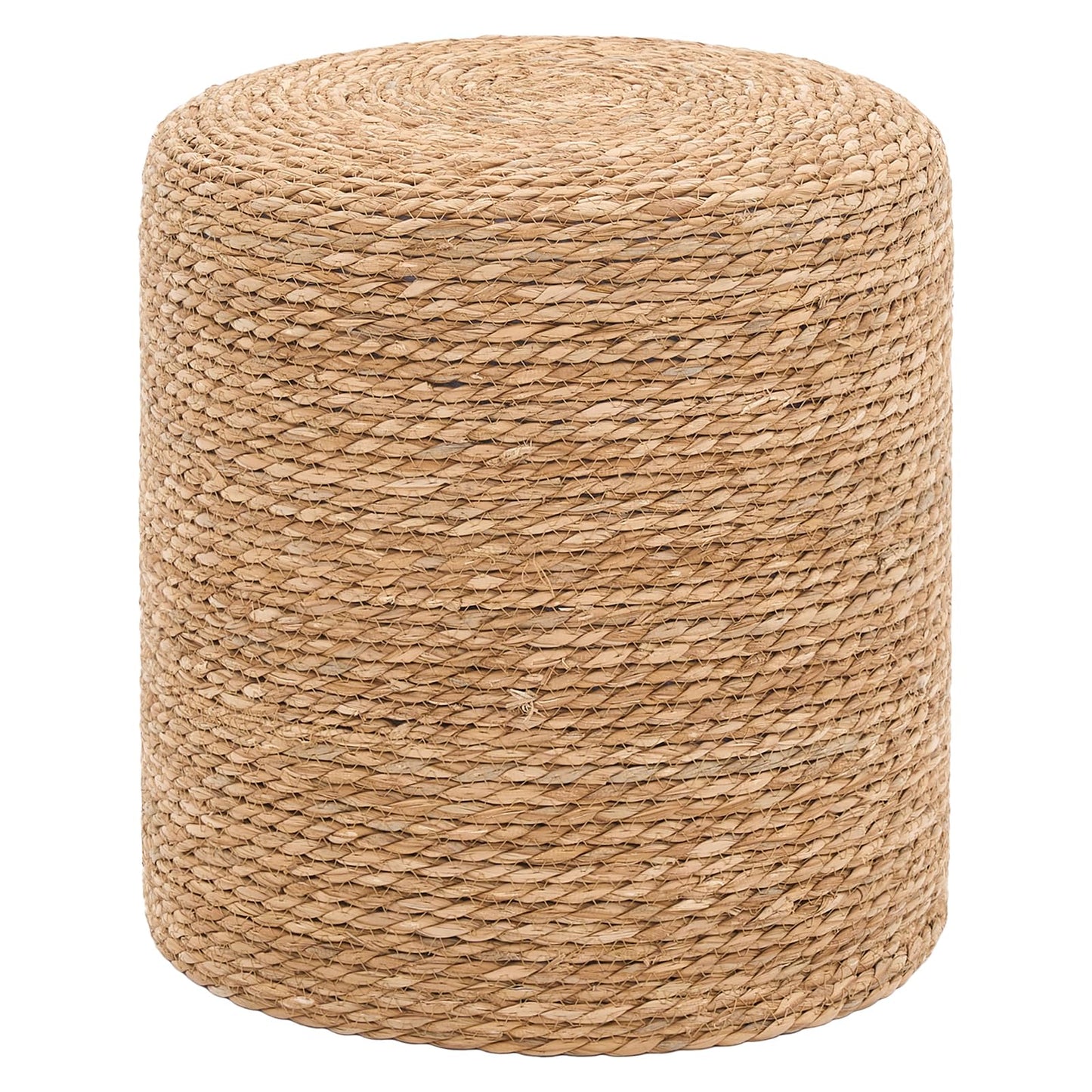 SJGUOJI 16'' Round Ottoman Natural Seagrass Braided Poof Hand Weaving Round Ottomans Boho Footrest Stool for Home Living Room Bedroom Patio(Natural)