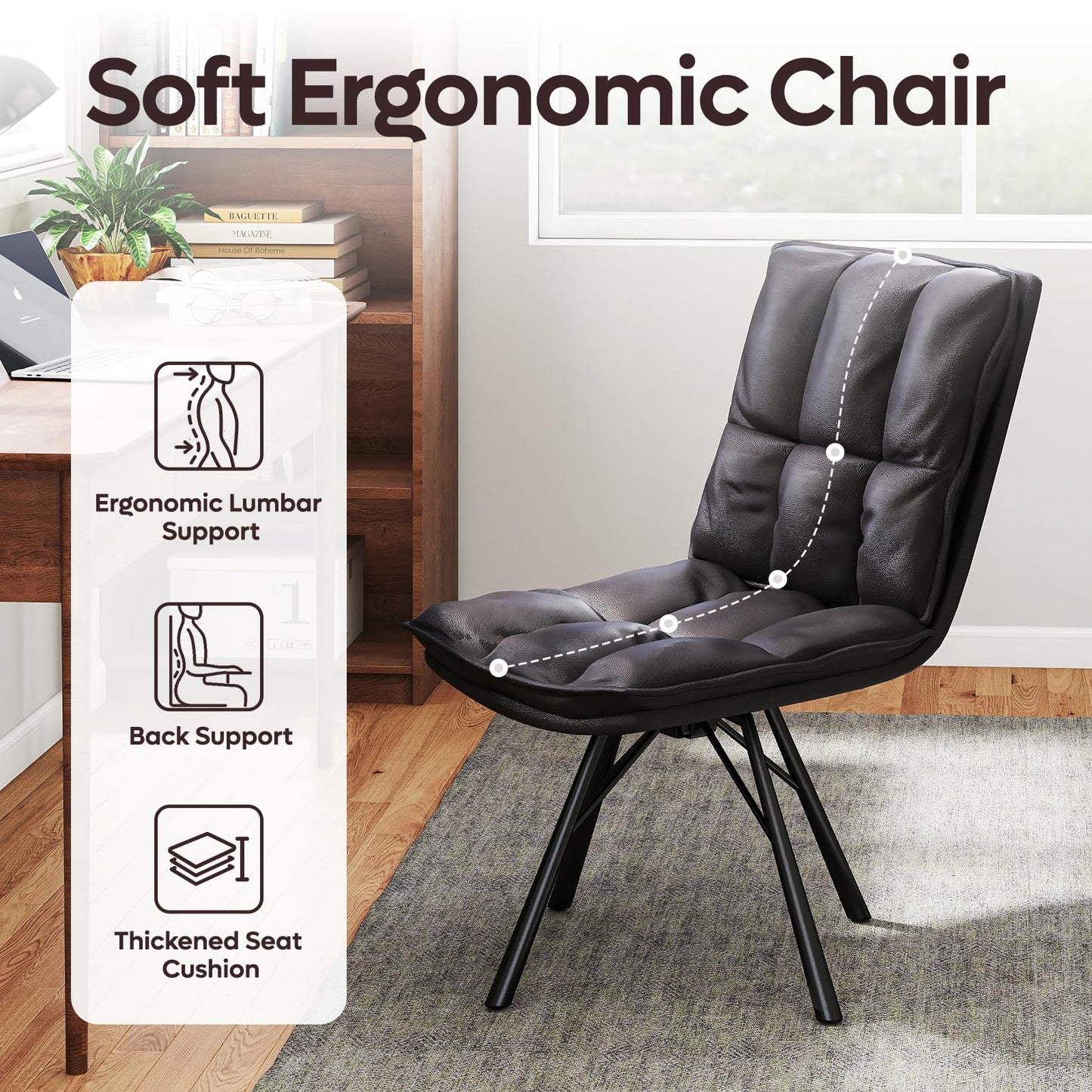 Bestier Home Office Chairs Set of 2, Modern Accent Chair with Metal Legs, Comfortable Upholstered PU Leather Chairs for Bedroom Dining Living Room Chairs, Dark Brown