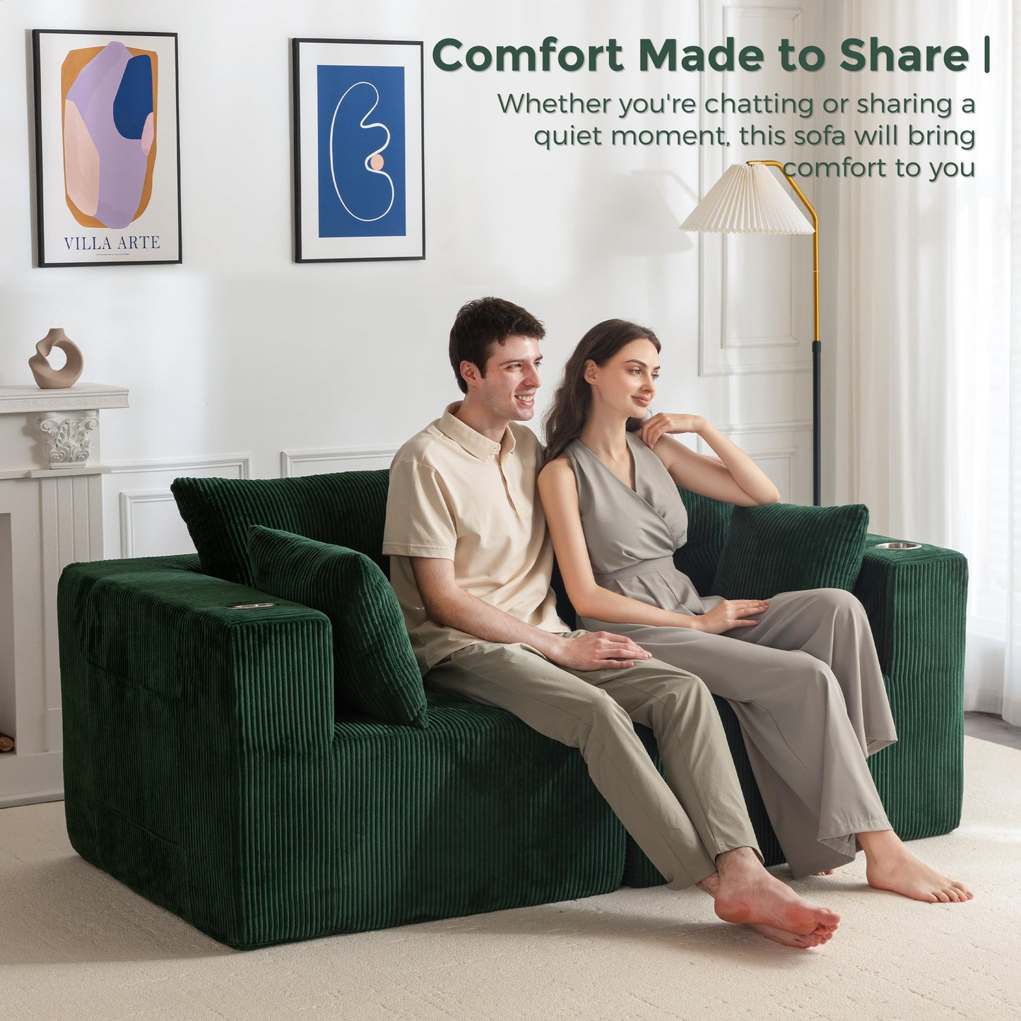 MAXYOYO Modular Sectional Sofa Couch, Loveseat Boneless Cloud Couch for Living Room, Sofa in A Box, Upholstered Cozy Chair with Tufted Craft, No Assembly Required, Green