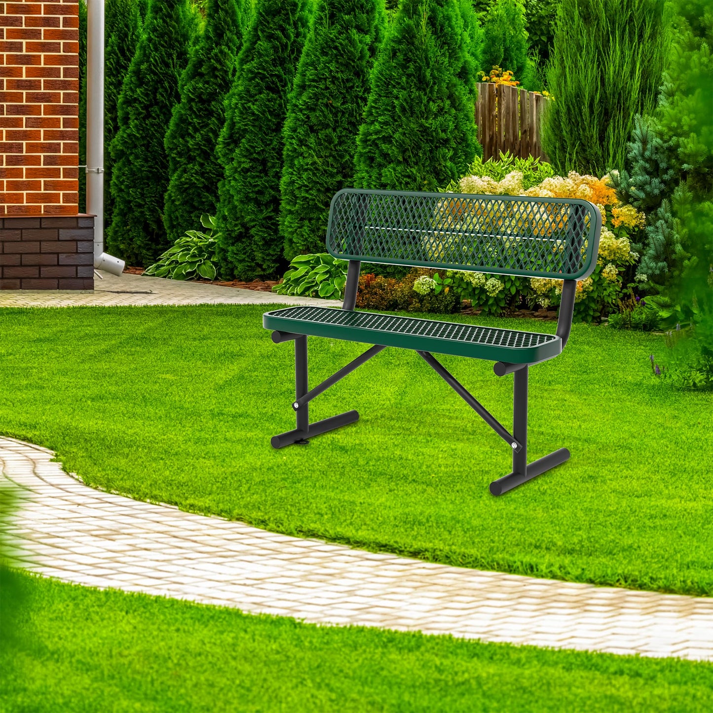 Choosilay 4/6/8 Feet Park Bench for Outside Heavy Duty Metal, Garden Benches Outdoor Bench with Backrest & Portable Frame, for Shopping Malls Stores Parks Patios Decks, Green