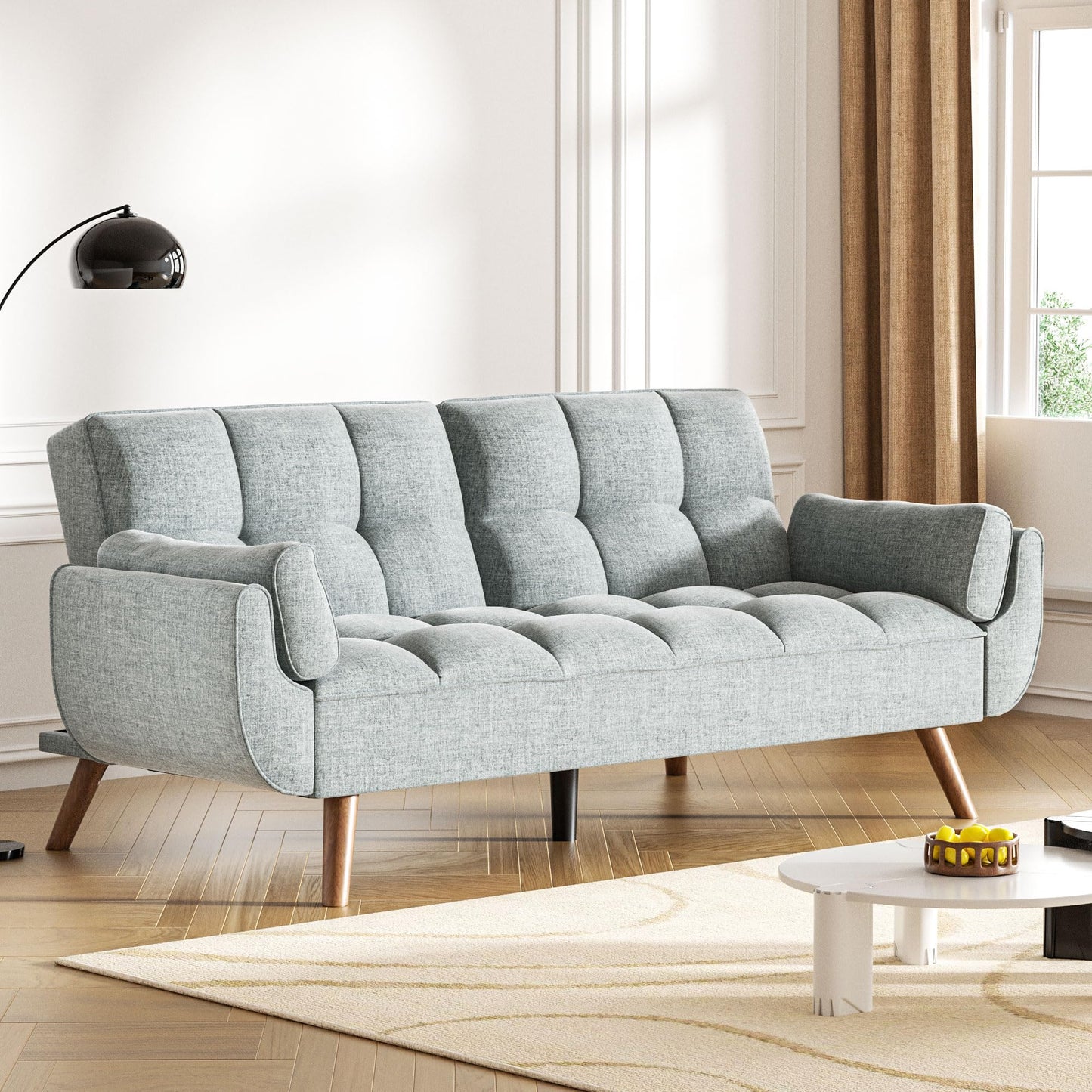 usihxjg 75.4″ Futon Sofa Bed - Convertible Sleeper Couch with Adjustable Backrest, Comfy Loveseat for Small Spaces, Living Room, Bedroom - Grey