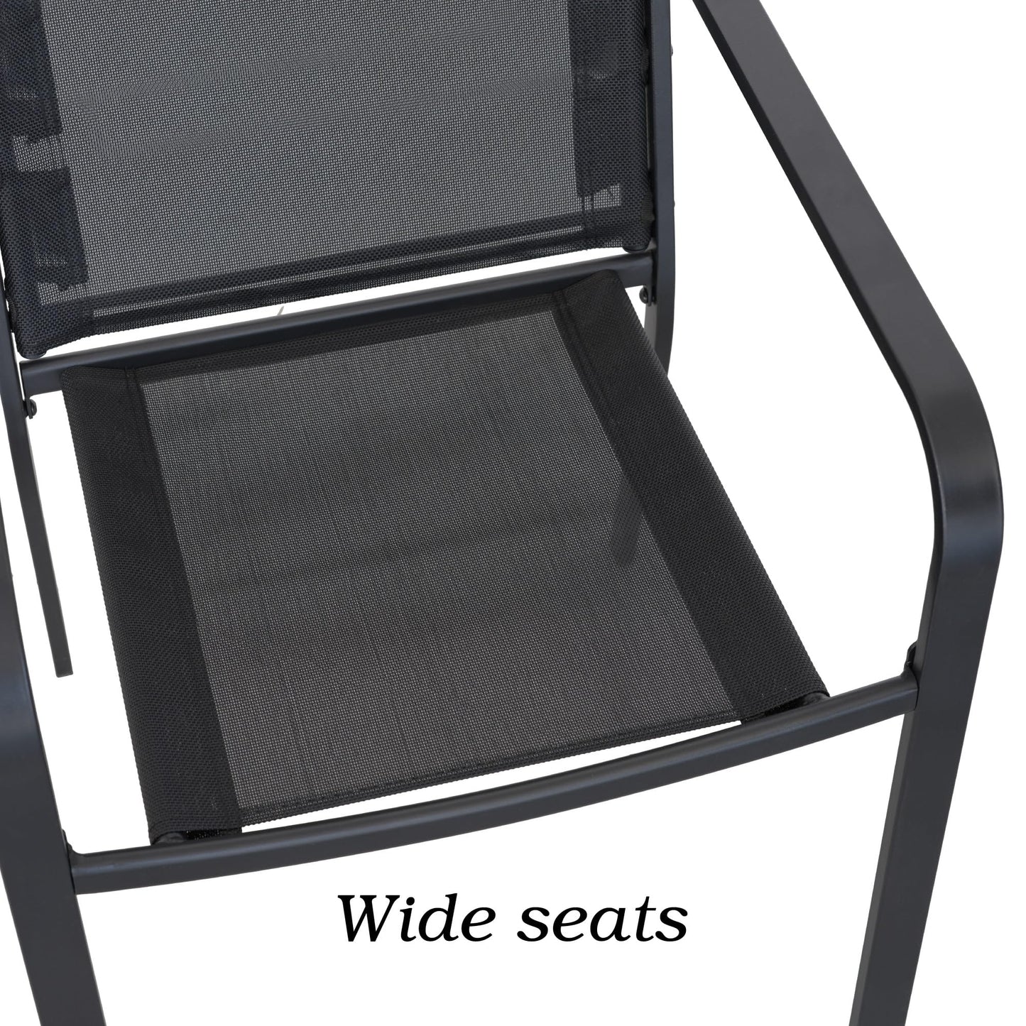 Anmutig Stackable Outdoor Dining Chairs Set of 4, Black Metal Frame with Mesh Fabric, Lightweight 9 lbs, Wide Seat, All Weather Dining Set for Lawn, Garden, Backyard, Poolside