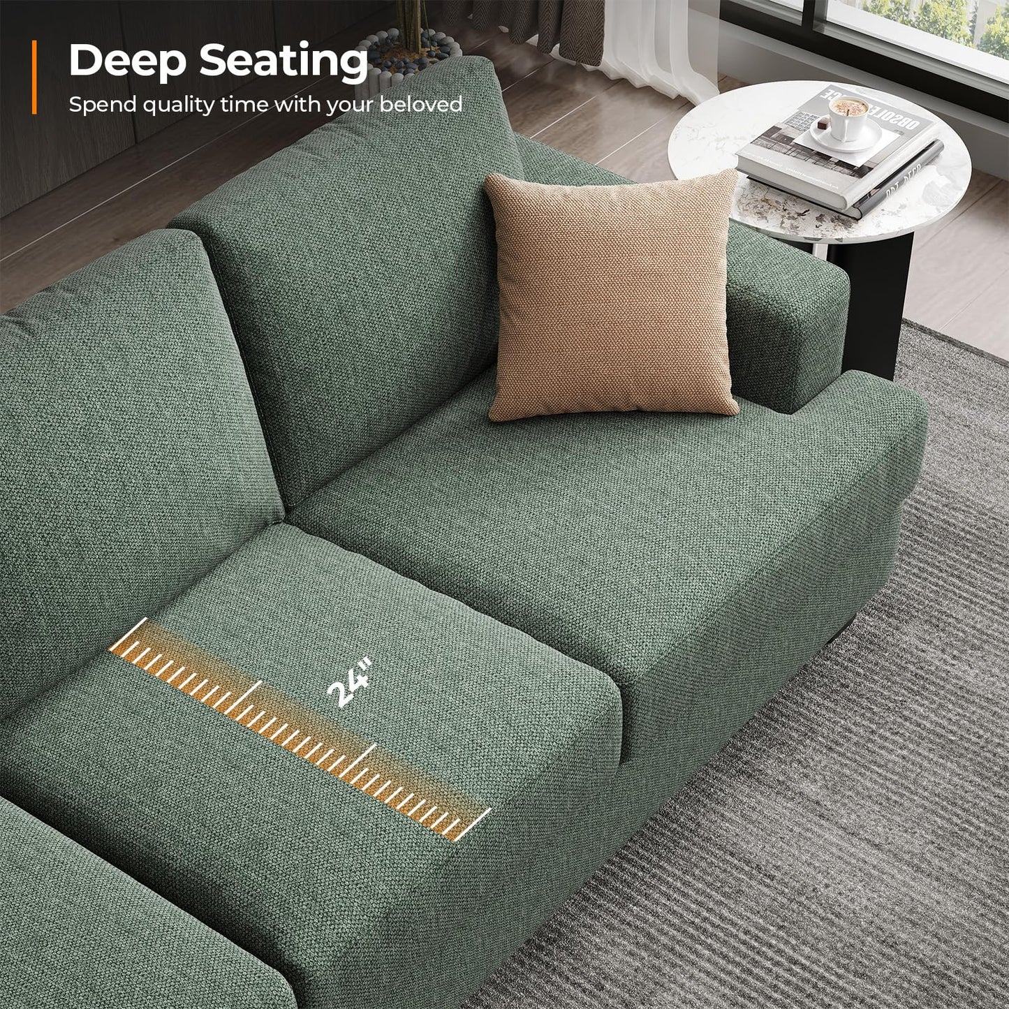 COPIAE 89 Inch Sofa with Extra Deep Seats Oversize, 3 Seater Sofa for Living Room,Modern Couch and Sofa, Comfy Armrests and Seats and Backrests, Easy Installation, Light Green
